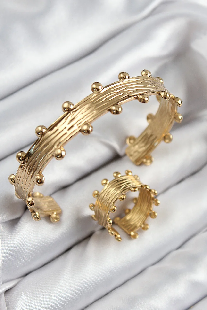 Pirinç Topcuk Model Gold Renk Bileklik Yüzük Set Tj-bb7602 Diğer