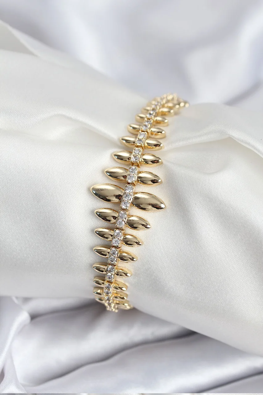 Pirinç Vıp Seri Gold Renk Sıralı Damla Model Kadın Bileklik - Lisinya Diğer