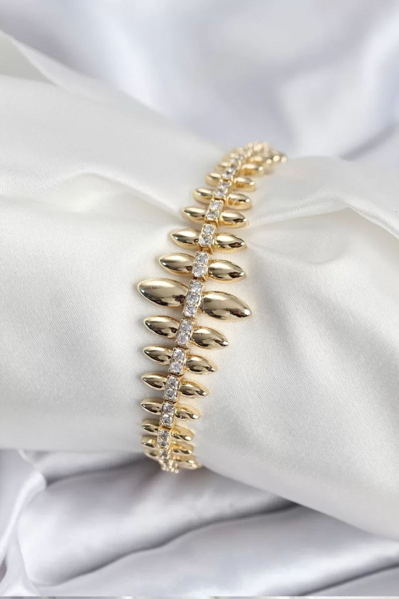 Pirinç VIP Seri Gold Renk Sıralı Damla Model Kadın Bileklik - Lisinya