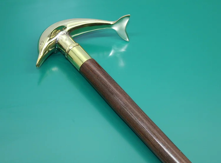 Pirinç Yunus Figürlü Balıklı Baston