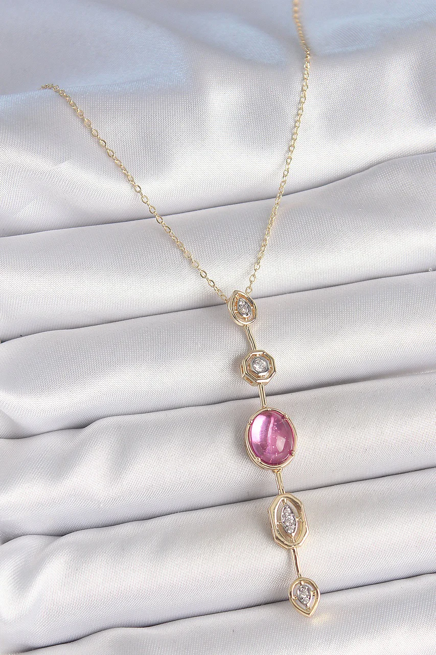 Pirinç Zincir Gold Renk Pembe Zirkon Taşlı Y Kolye Tj-bko10228 Diğer