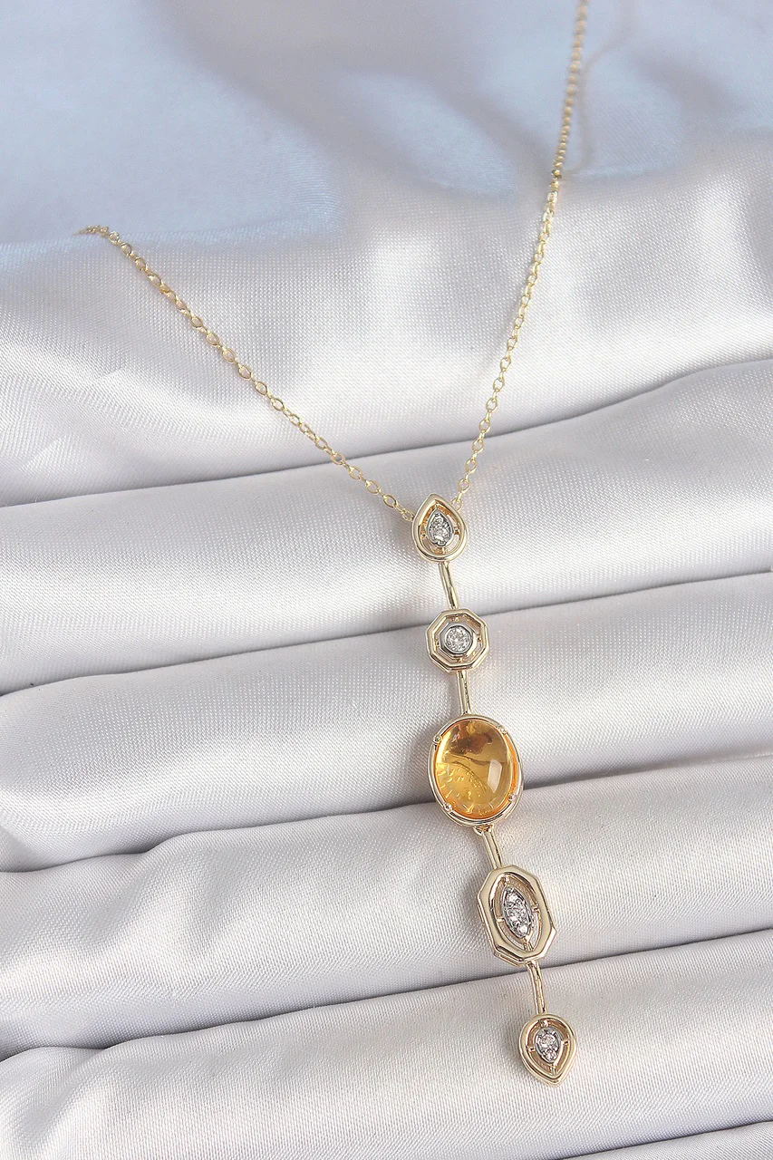 Pirinç Zincir Kehribar Sarı Gold Renk Zirkon Taşlı Y Kolye Tj-bko10230 Diğer