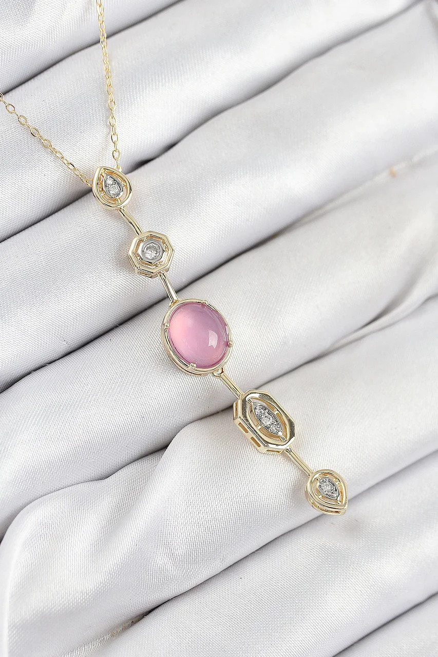 Pirinç Zincir Pembe Gold Renk Zirkon Taşlı Y Kolye Tj-bko10554 Diğer