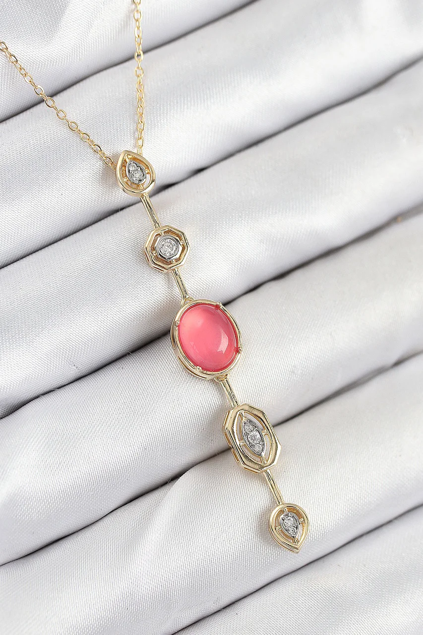 Pirinç Zincir Pembe Gold Renk Zirkon Taşlı Y Kolye Tj-bko10556 Diğer