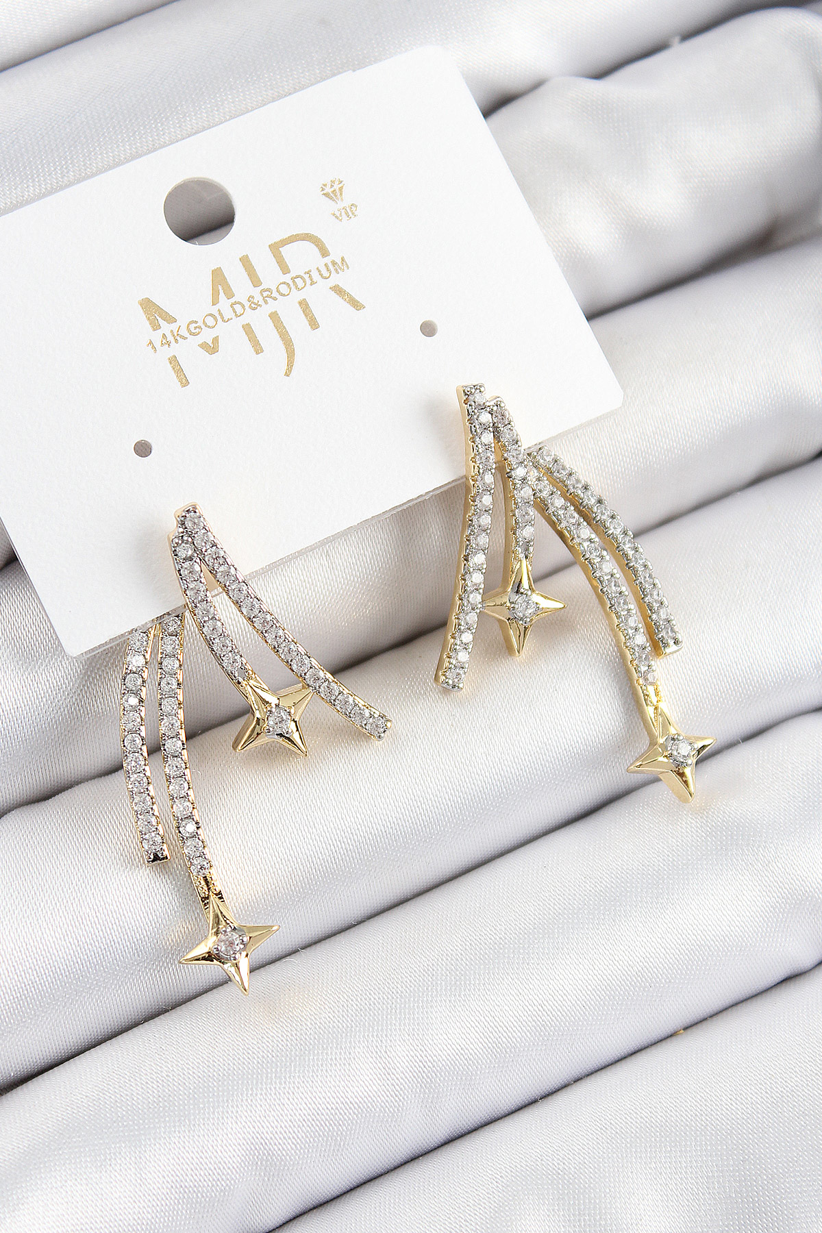 Pirinç Zirkon Taşlı Kayan Yıldız Model Gold Ve Gümüş Renk Kadın K