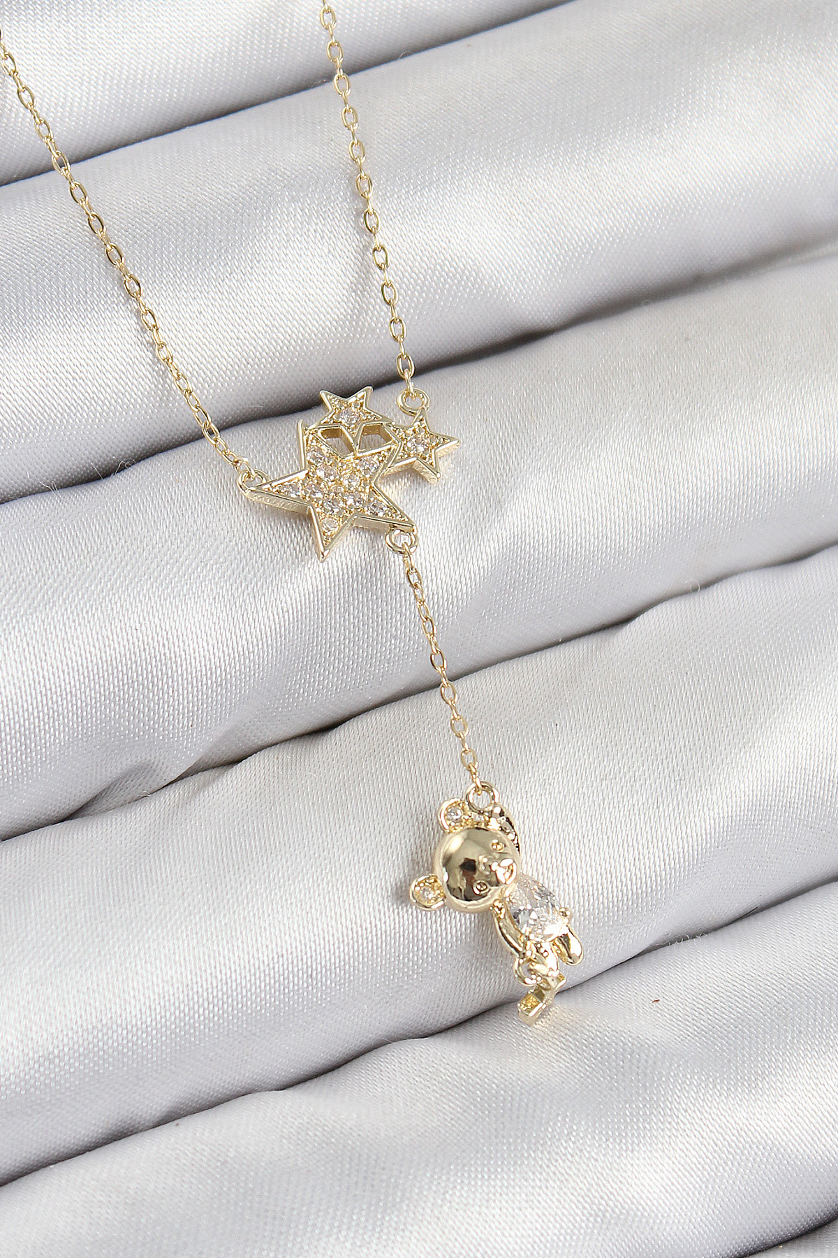 Pirinç Zirkon Taşlı Sallantılı Ayıcıklı Yıldız Model Gold Renk Ka