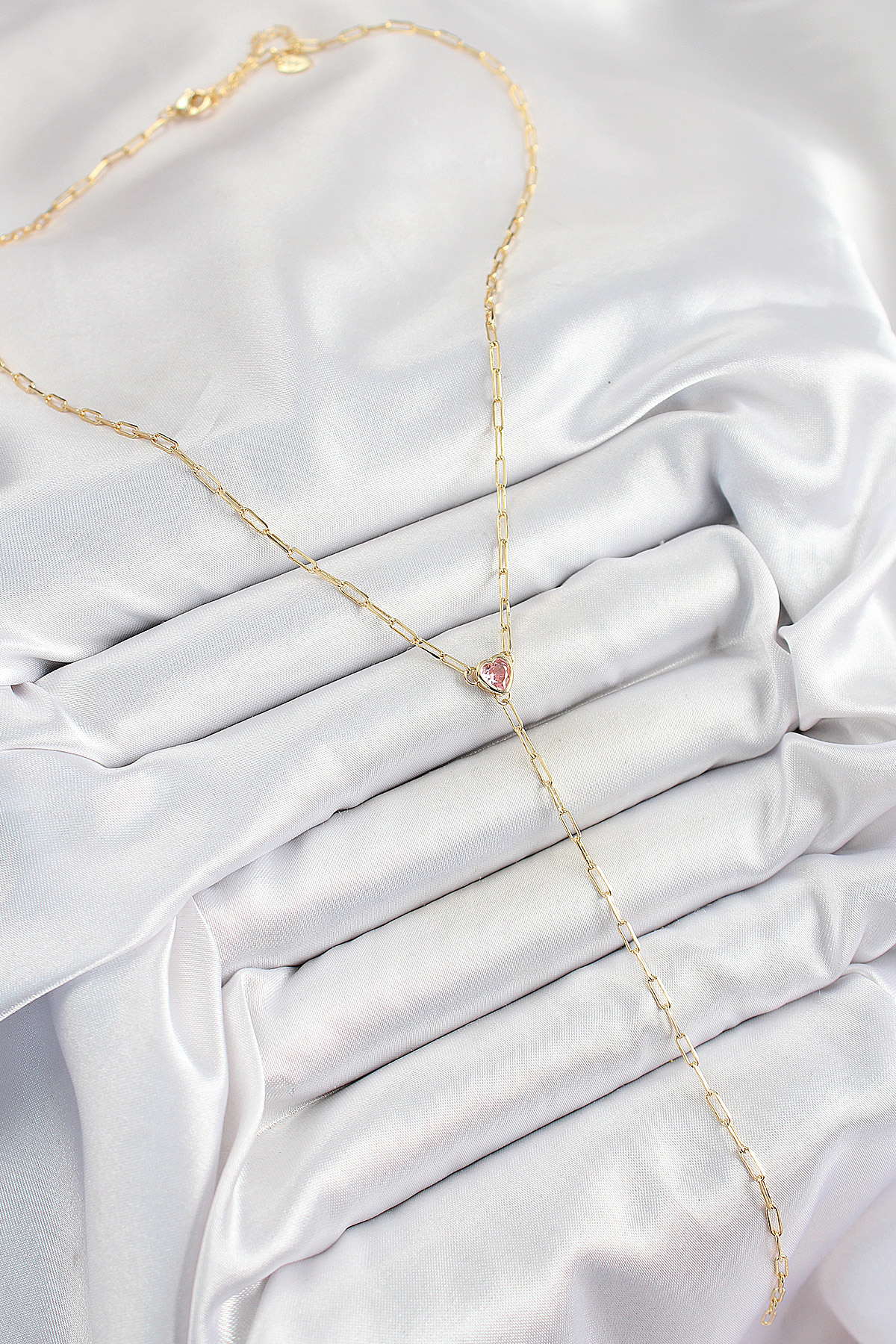 Pirinç Zirkon Taşlı Pembe Kalp Figürlü Y Model Gold Renk Kadın Ko