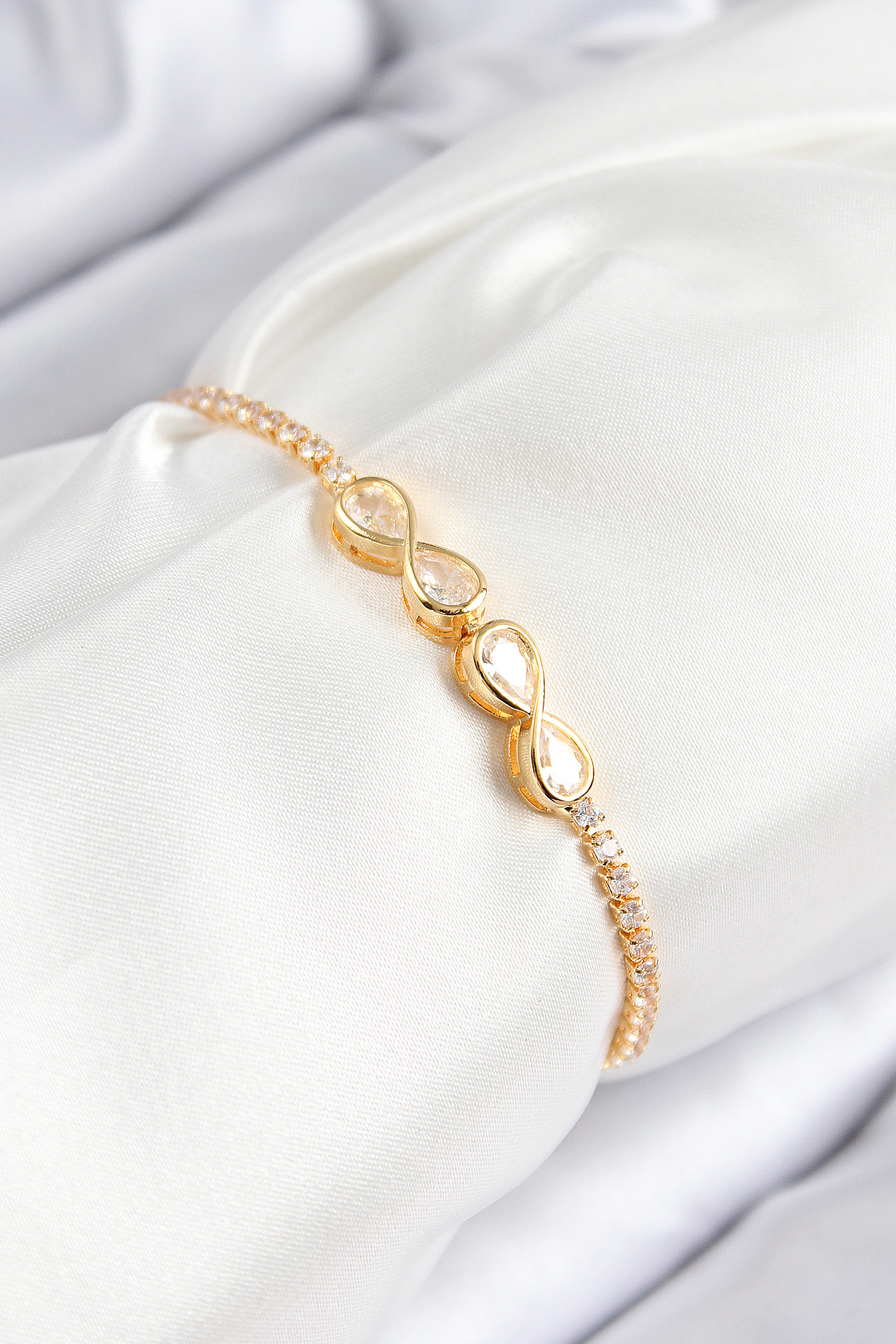 Pirinç Zirkon Taşlı Sonsuzluk Model Gold Renk Asansörlü Kadın Bil