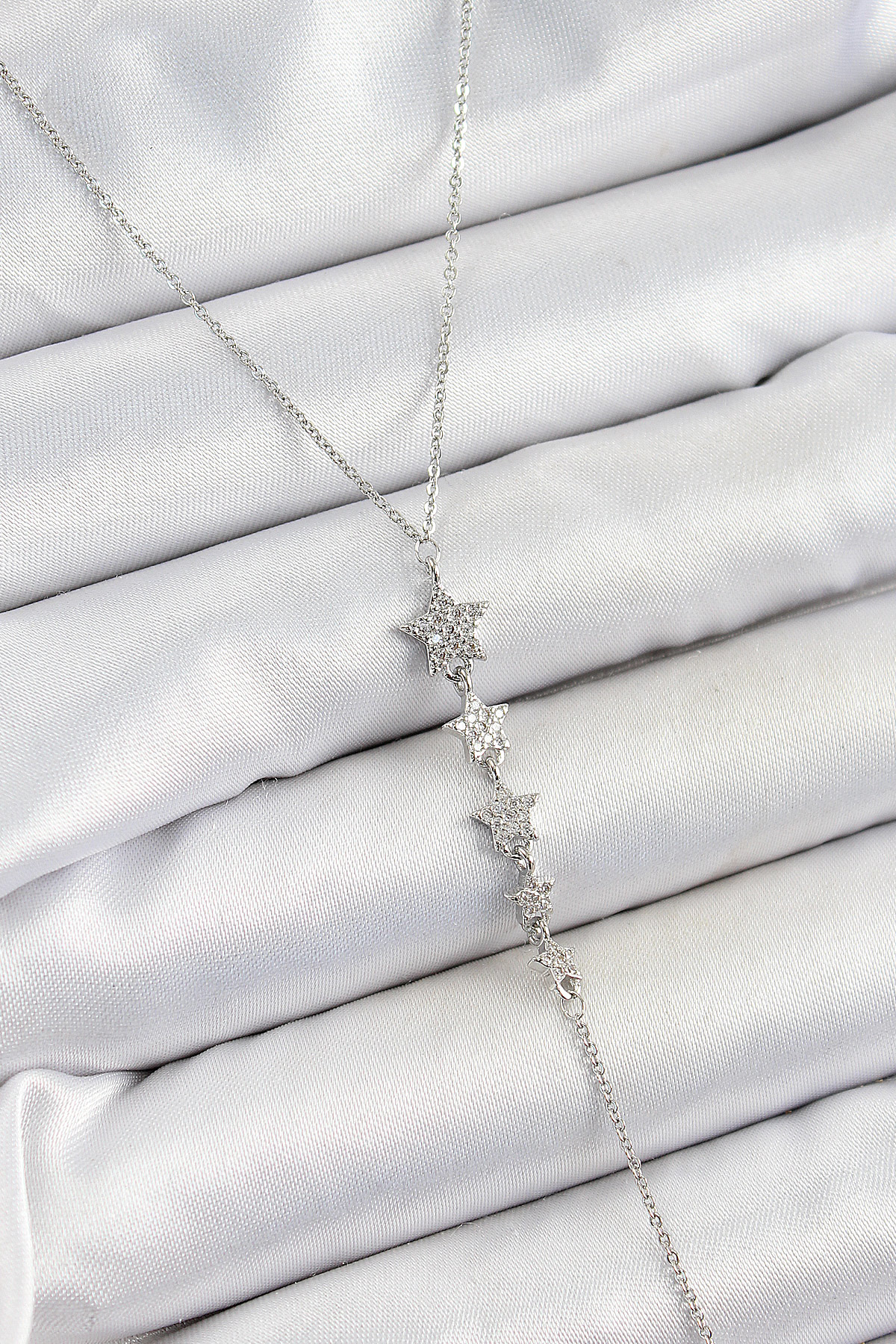 Pirinç Zirkon Taşlı Sıralı Yıldız Figürlü Y Model Gümüş Renk Kadı