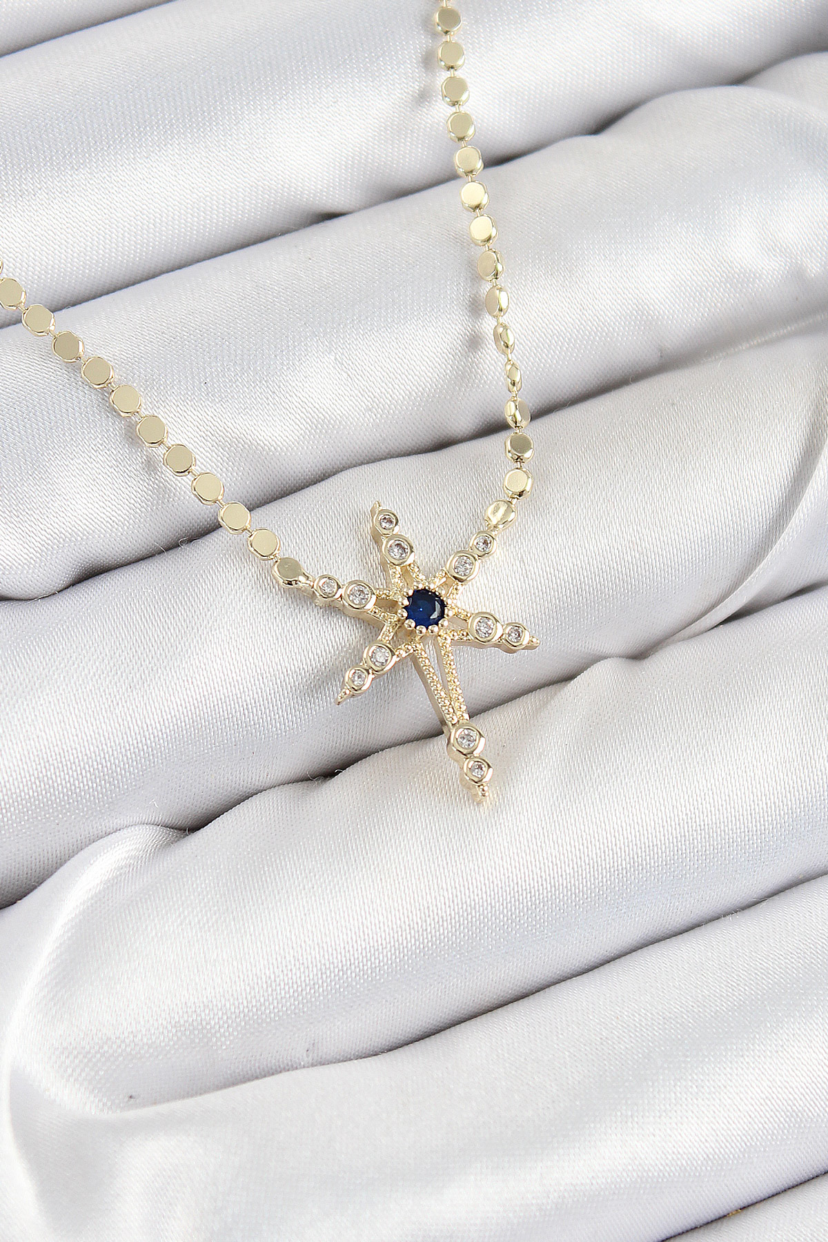 Pirinç Zirkon Taşlı Kutup Yıldızı Model Ezme Zincir Gold Renk Kad