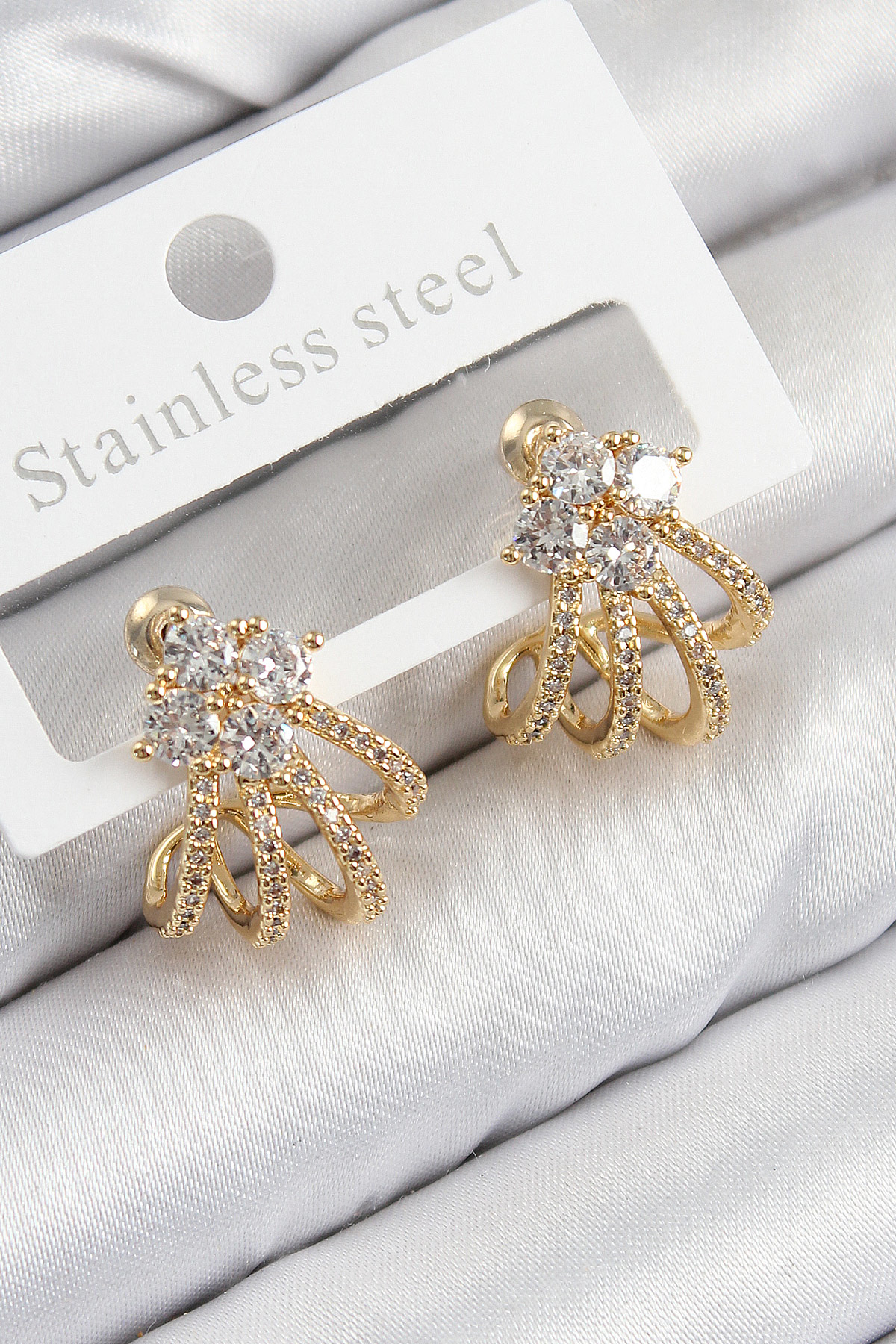 Pirinç Zirkon Taşlı Model Gold Renk Kadın Küpe - TJ-BKP11106