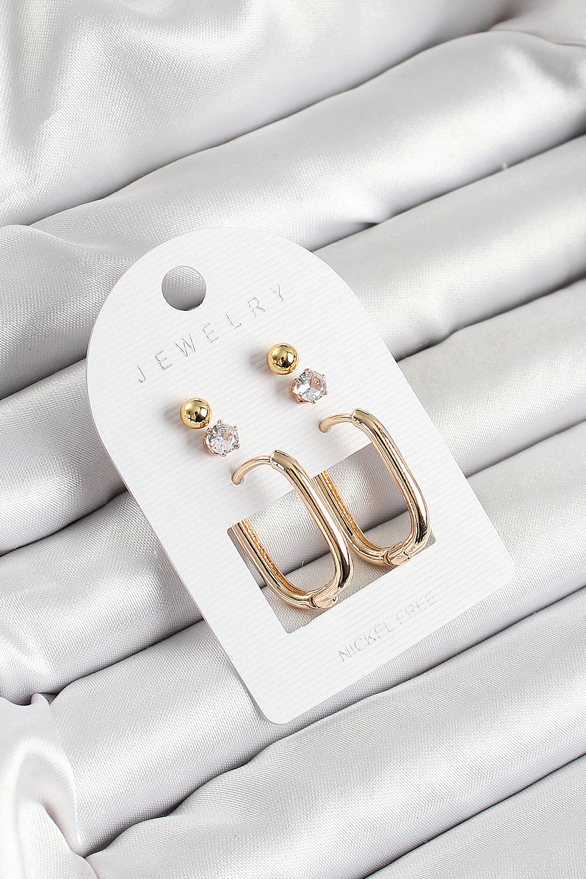 Stillove Pirinç Zirkon Taş Ve Dikdörtgen Figürlü Gold Renk 3'Lü Çift Kadın