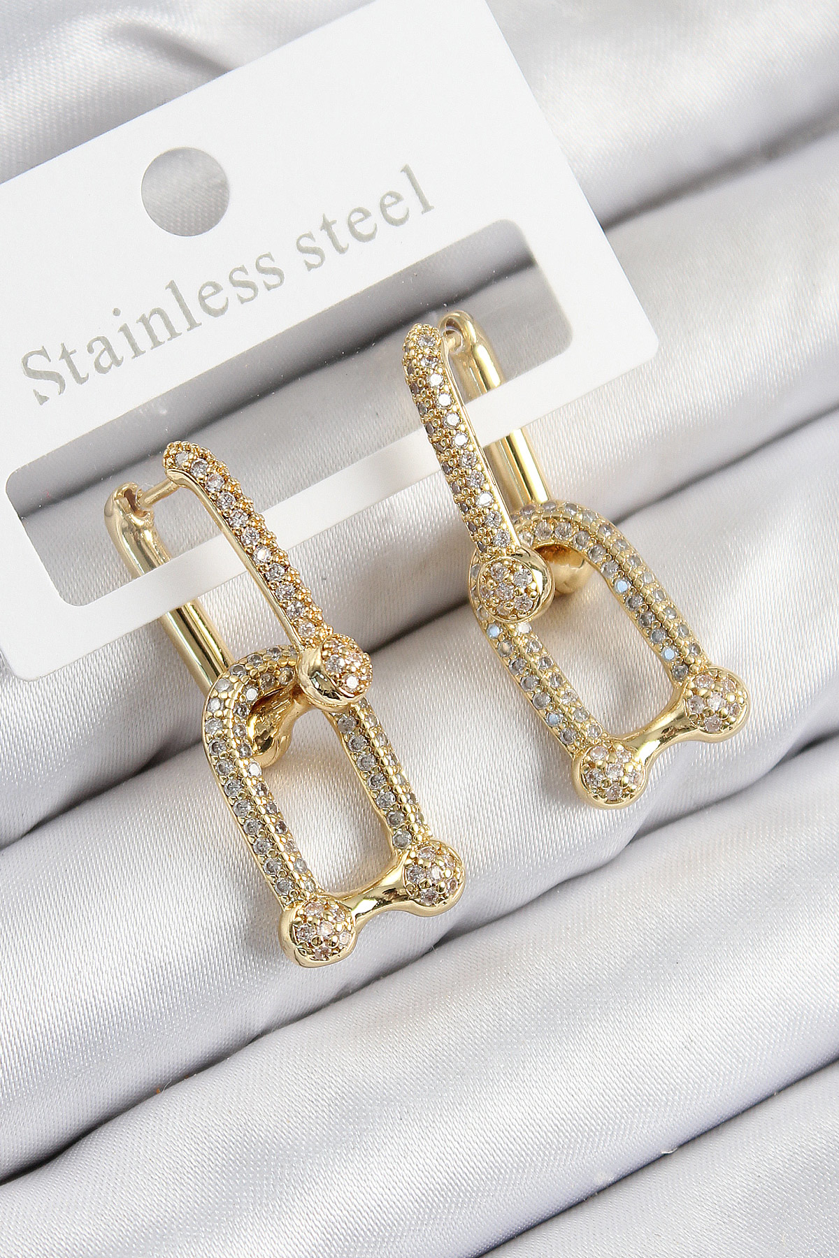 Pirinç Zirkon Taşlı Tifany Model Gold Renk Kadın Küpe - TJ-BKP110