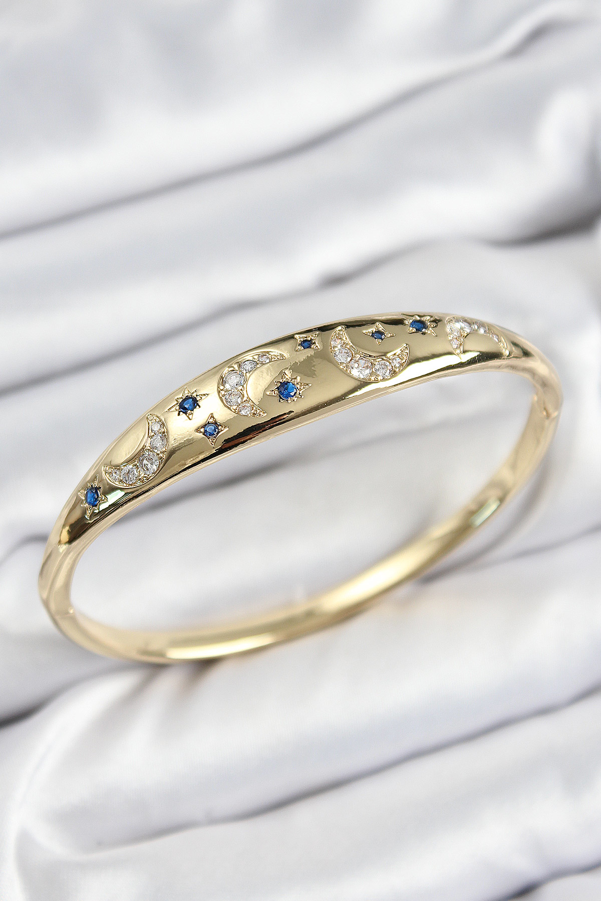 Pirinç Zirkon Taşlı Kutup Yıldızı Ve Hilal Model Gold Renk Kadın
