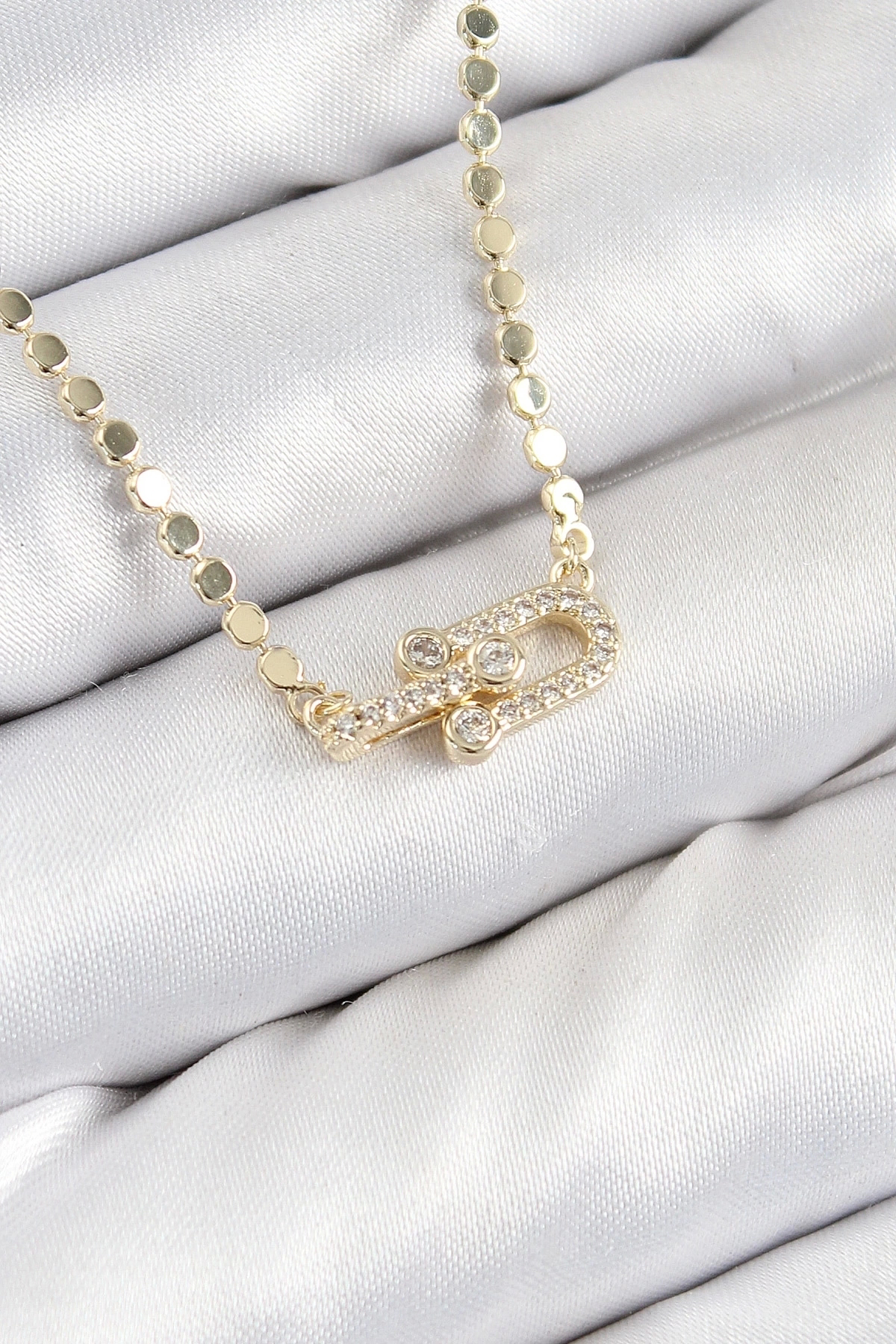 Butik Pirinç Zirkon Taşlı Tifany Model Ezme Zincir Gold Renk Kadın Koly