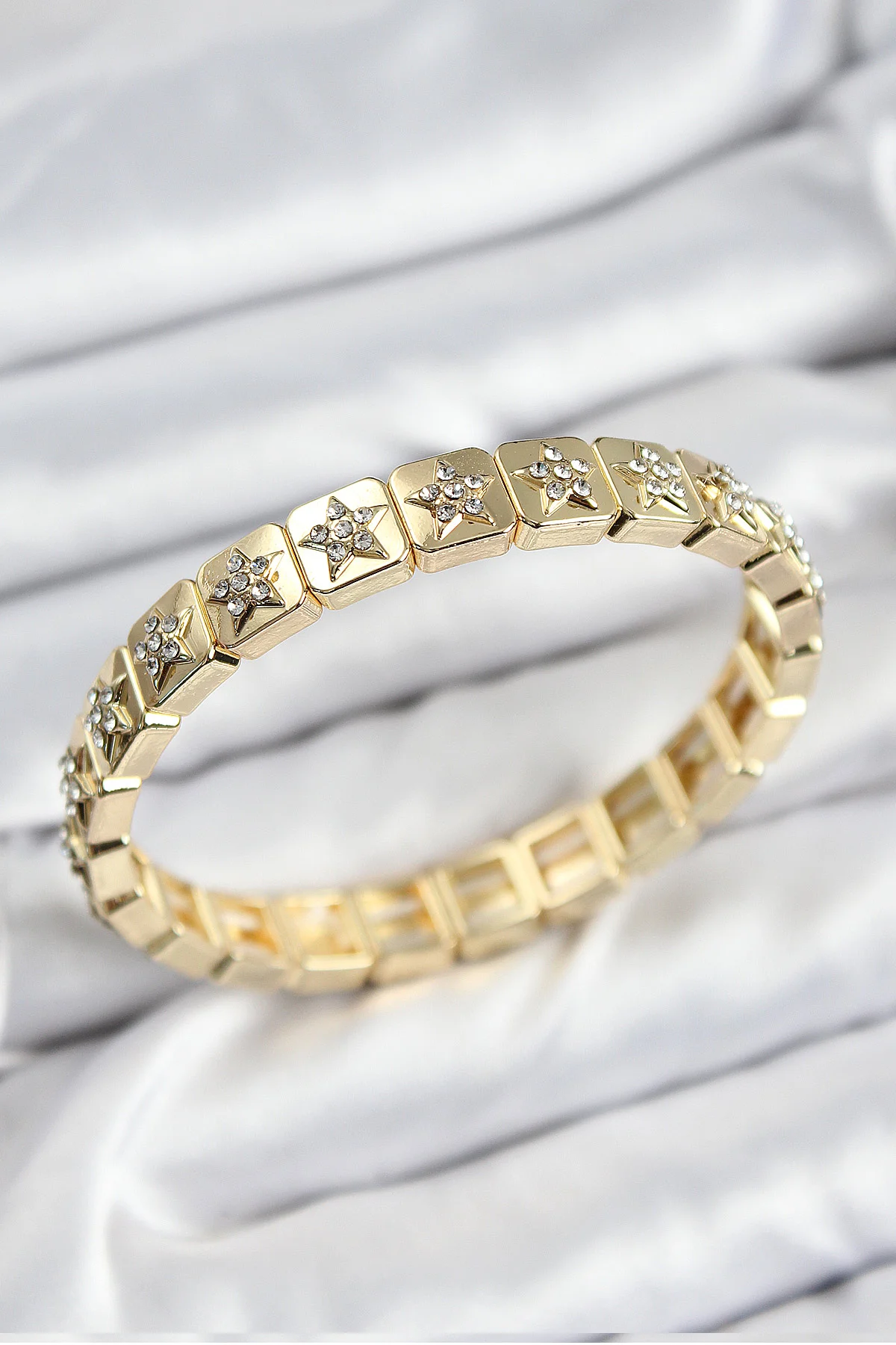 Pirinç Zirkon Taşlı Yıldız Model Gold Bileklik - 5886