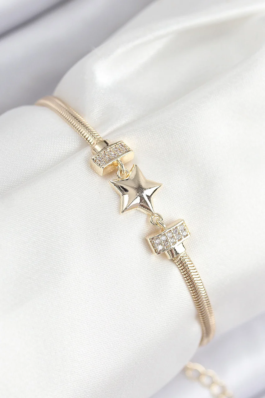 Pirinç Zirkon Taşlı Yıldız Model Gold Renk Kadın Bileklik Tj-bb7899 Diğer