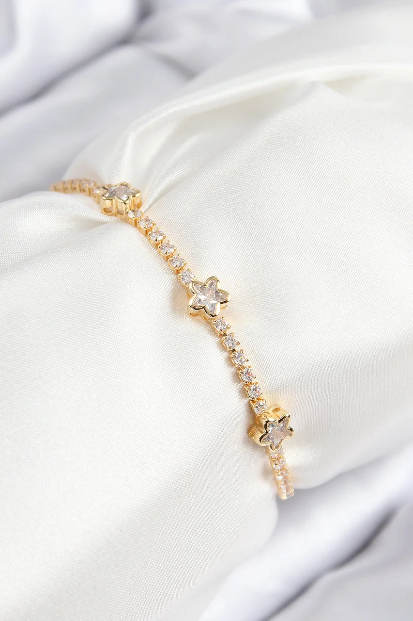 Pirinç Zirkon Taşlı Yıldız Model Gold Renk Asansörlü Kadın Bileklik Tj-bb7737 Diğer