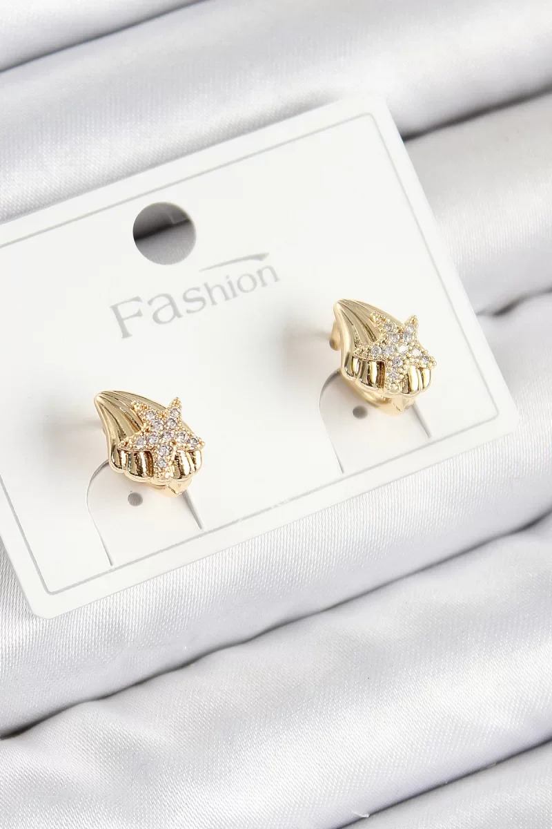 Pirinç Zirkon Taşlı Yıldız Model Gold Renk Çocuk Küpe - Lisinya