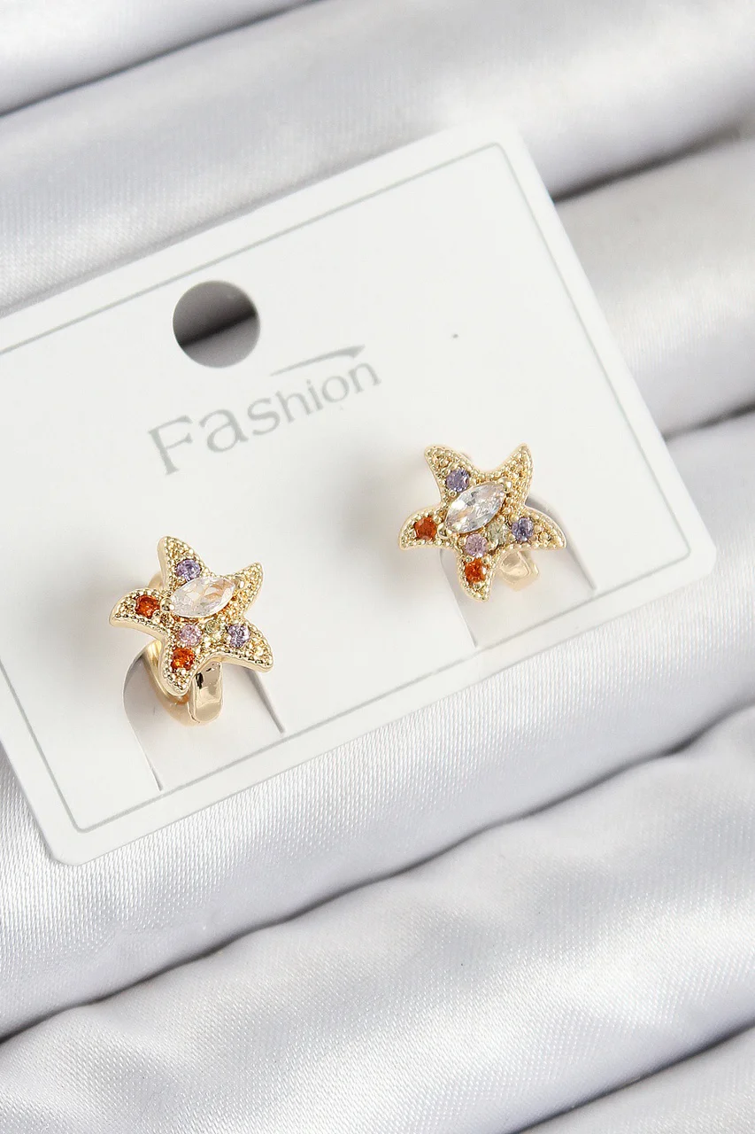 Pirinç Zirkon Taşlı Yıldız Model Gold Renk Çocuk Küpe Tj-bkp11200 Diğer