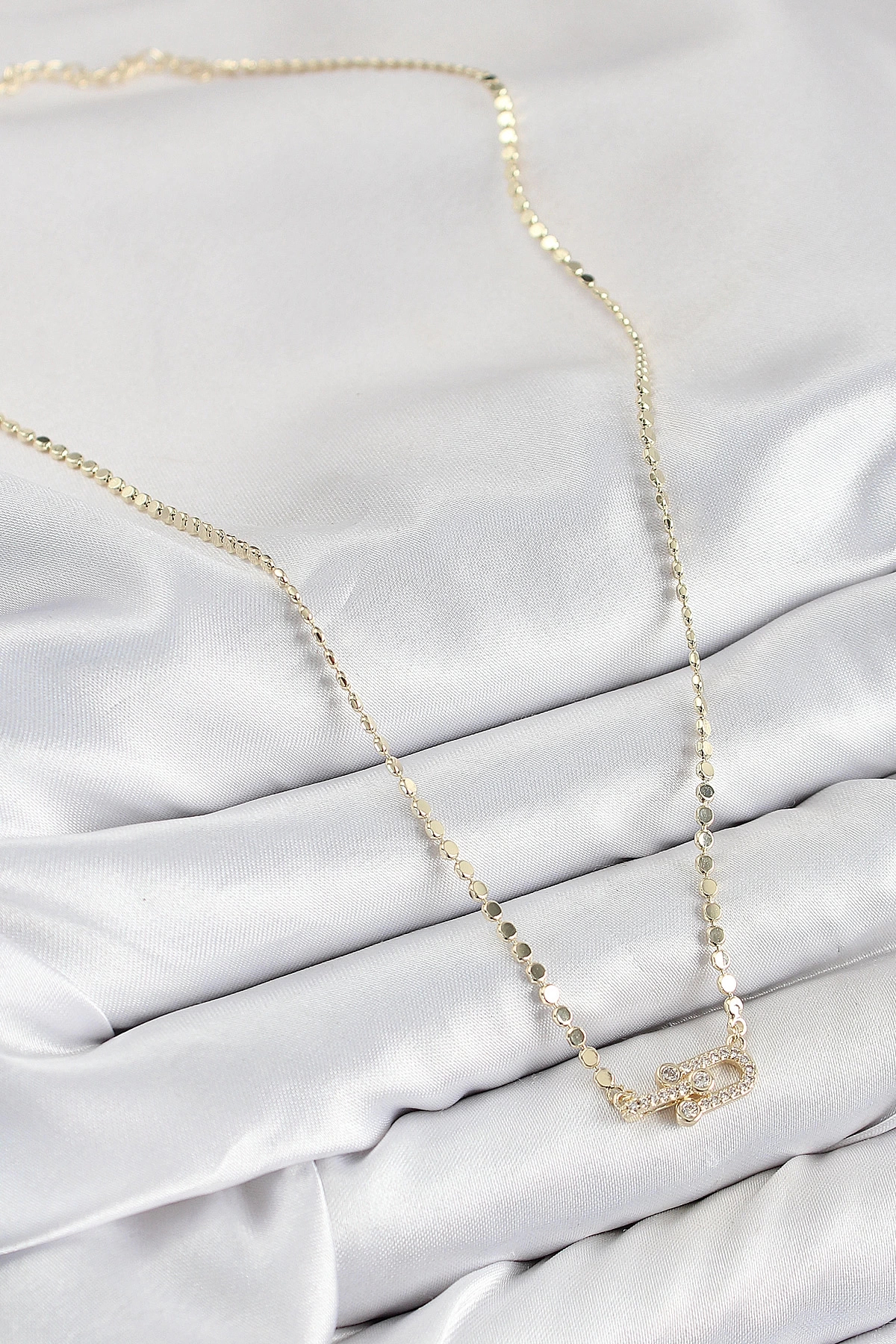 Butik Pirinç Zirkon Taşlı Tifany Model Ezme Zincir Gold Renk Kadın Koly