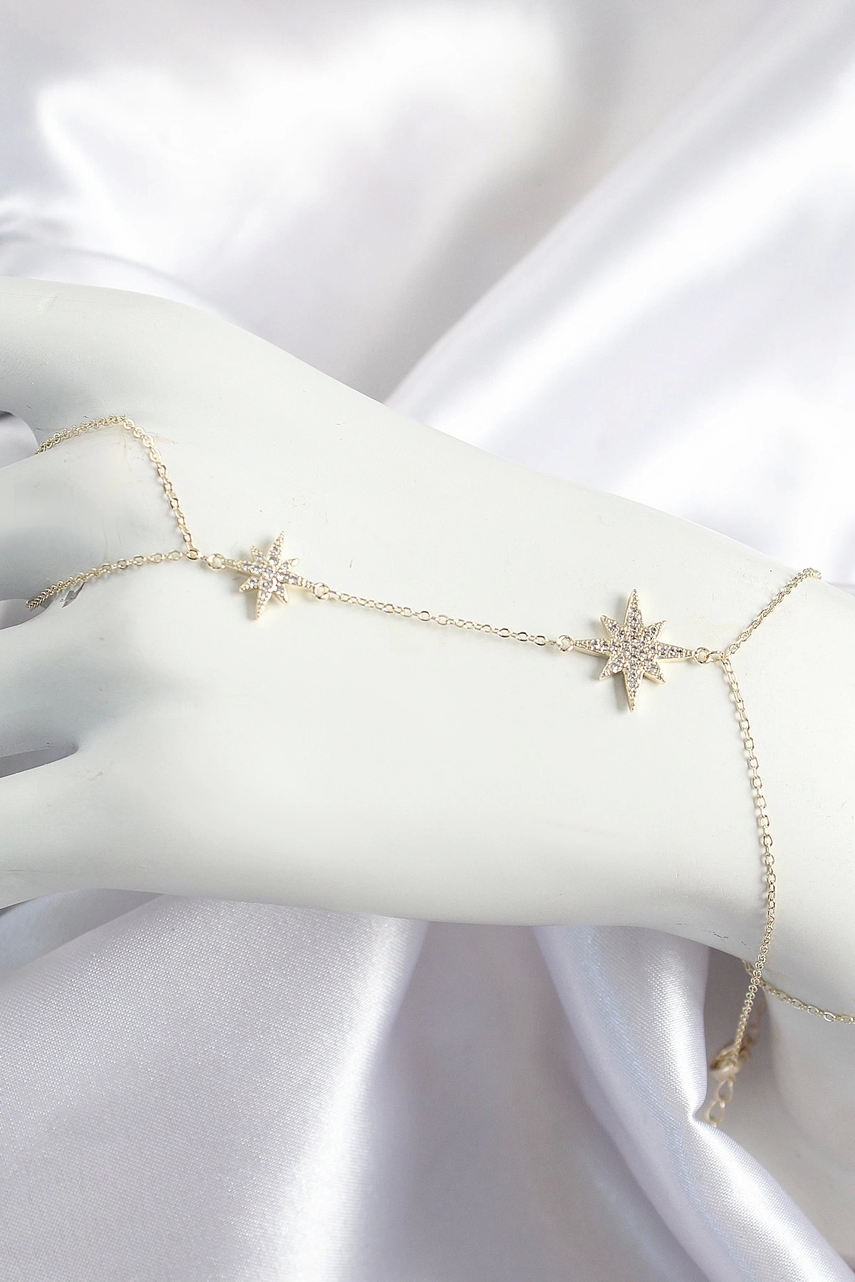 Toptan Bulurum Pirinç Zirkon Taşlı Kutup Yıldızı Model Gold Renk Kadın Şahmeran