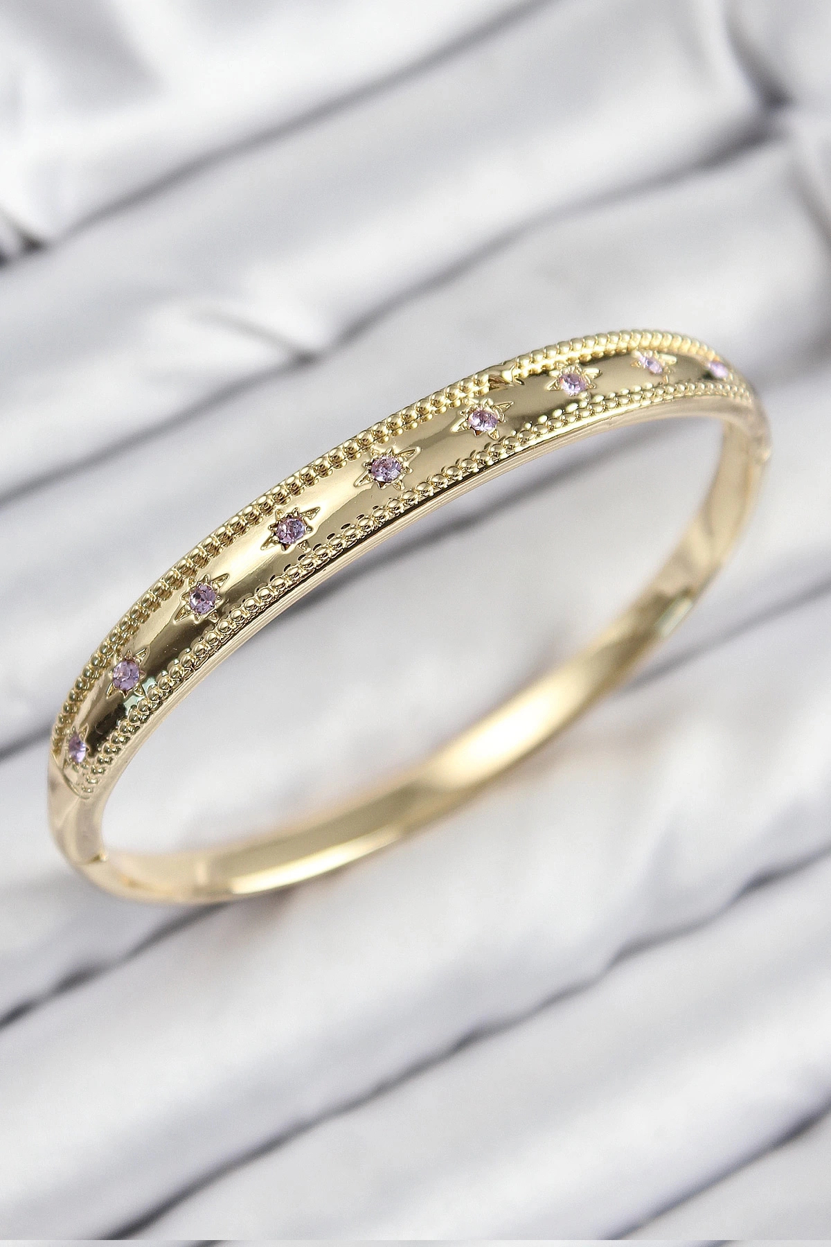 Butik Pirinç Zirkon Taşlı Kutup Yıldızı Model Gold Renk Kadın Kelepçe