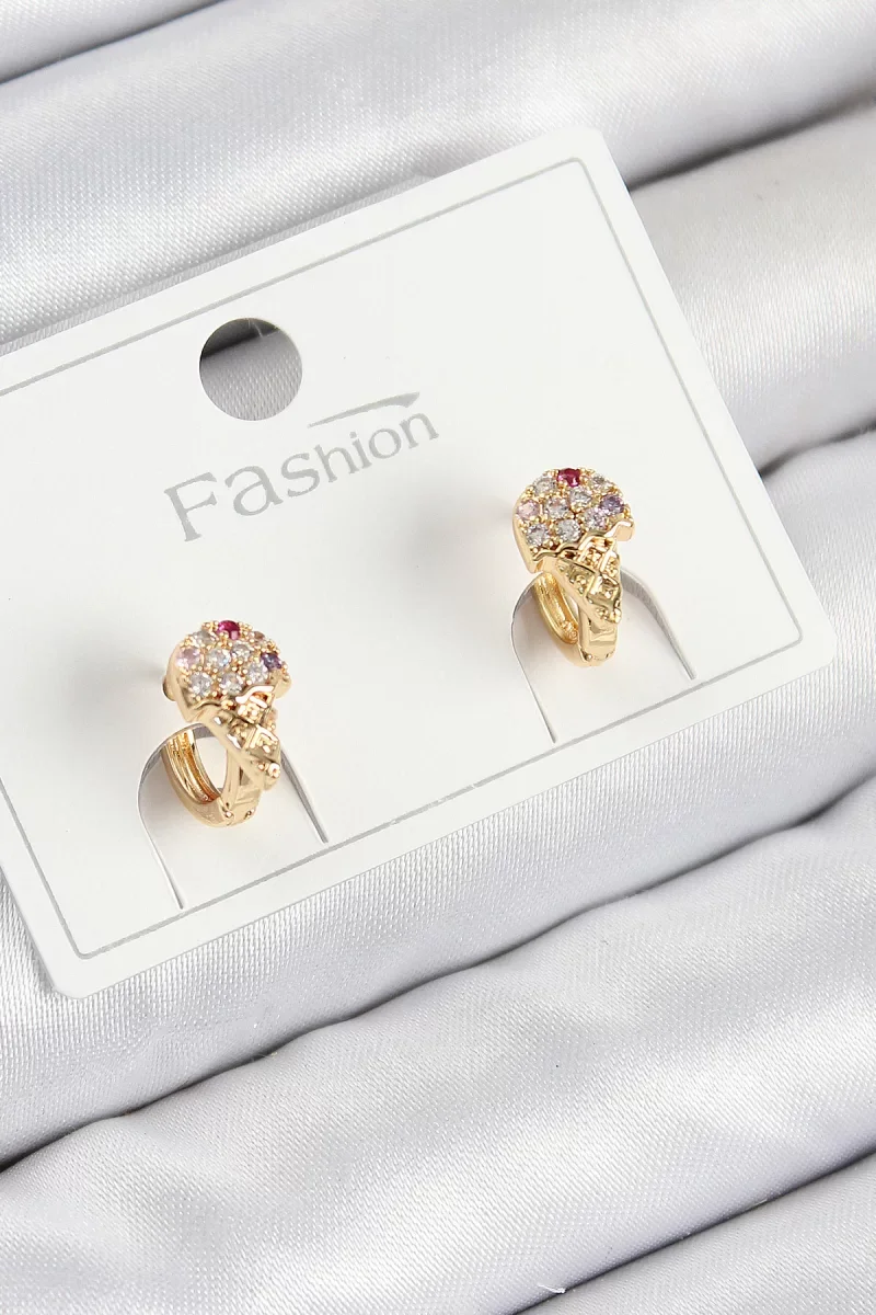 Pirinç Zirkon Taşlı Dondurma Model Gold Renk Çocuk Küpe - Lisinya