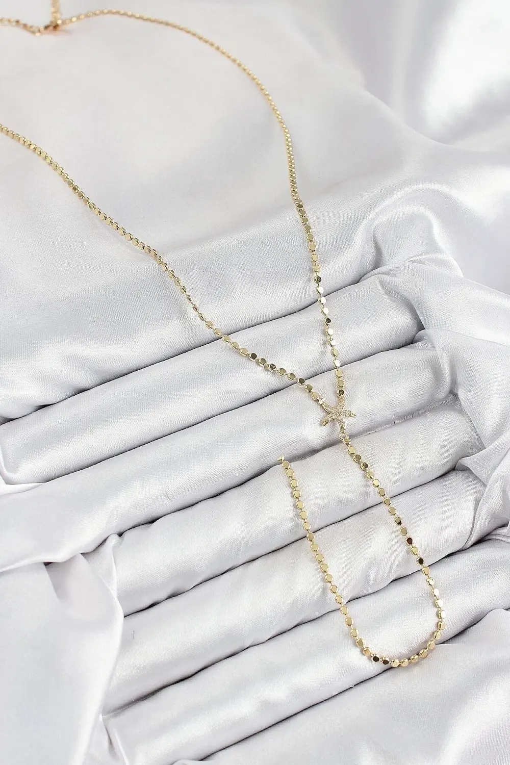 Pirinç Zirkon Taşlı Ezme Zincirli Deniz Yıldızı Model Gold Renk Y