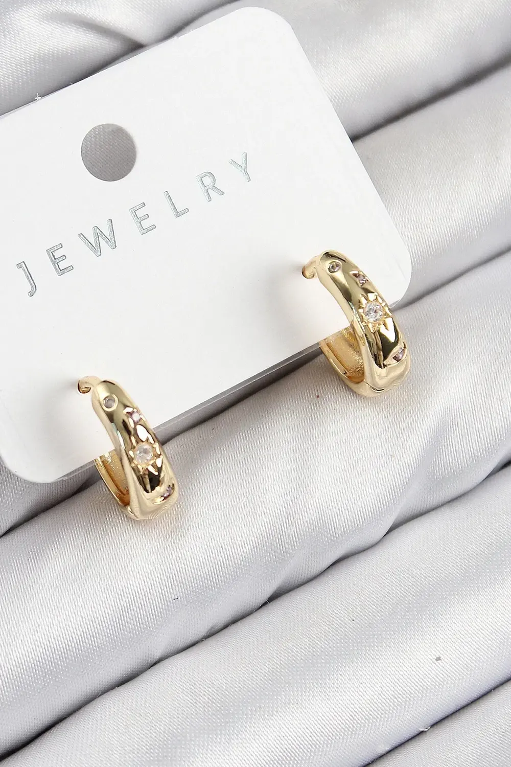 Pirinç Zirkon Taşlı Halka Model Gold Renk Kadın Küpe