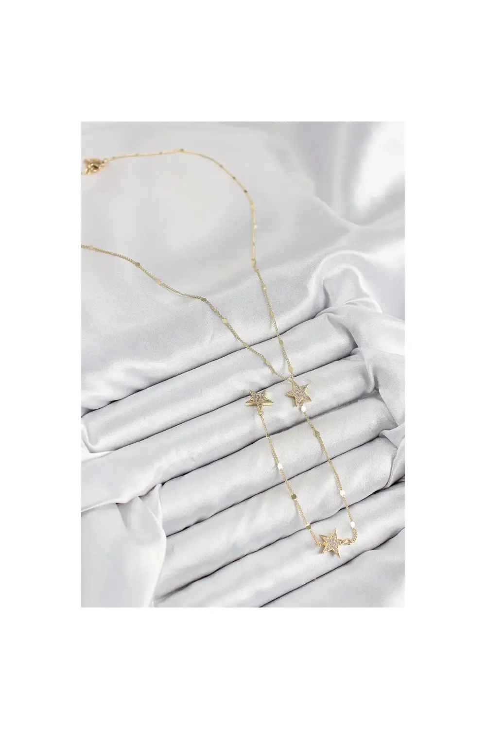 Pirinç Zirkon Taşlı Yıldız Model Gümüş Renk Y Kolye