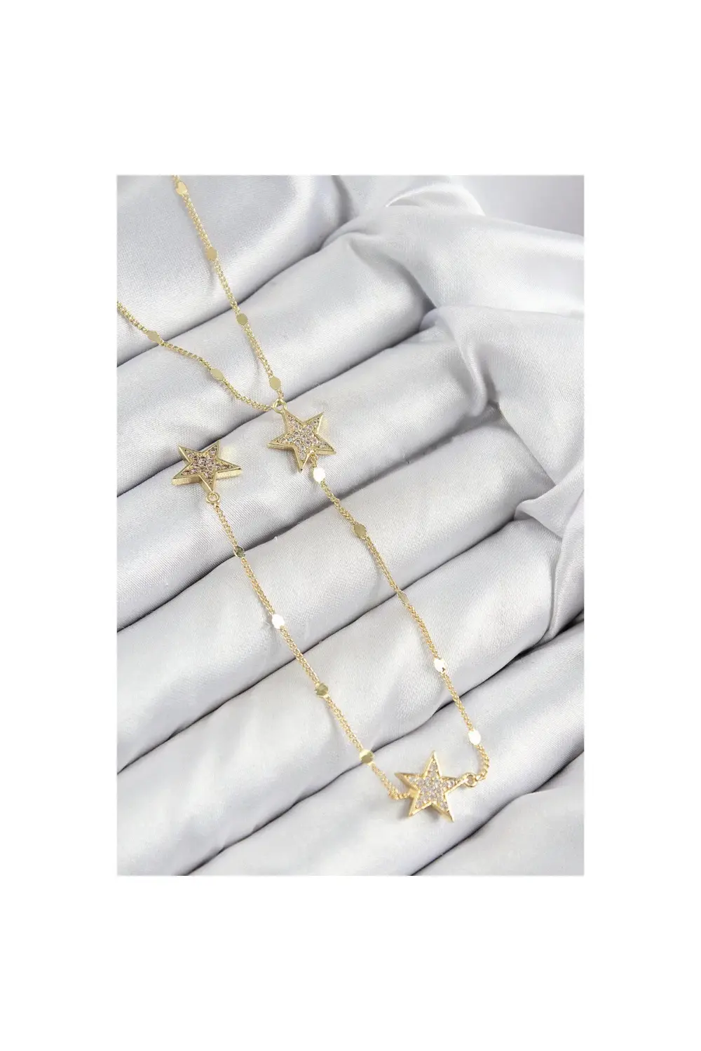 Pirinç Zirkon Taşlı Yıldız Model Gümüş Renk Y Kolye