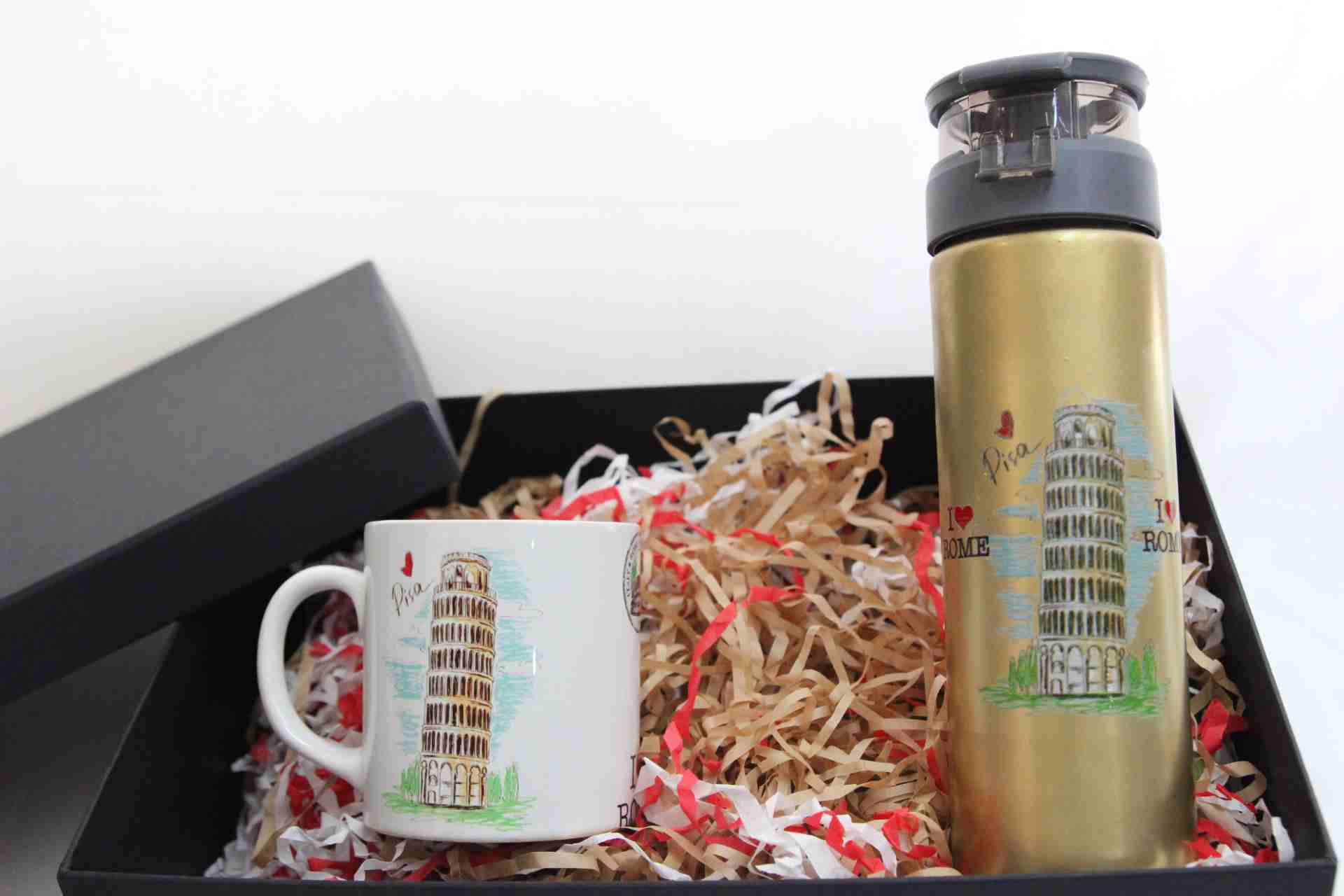 Pisa Kulesi Temalı Hediye Seti - Termos ve Kupa Bardak Hediye Kutusu
