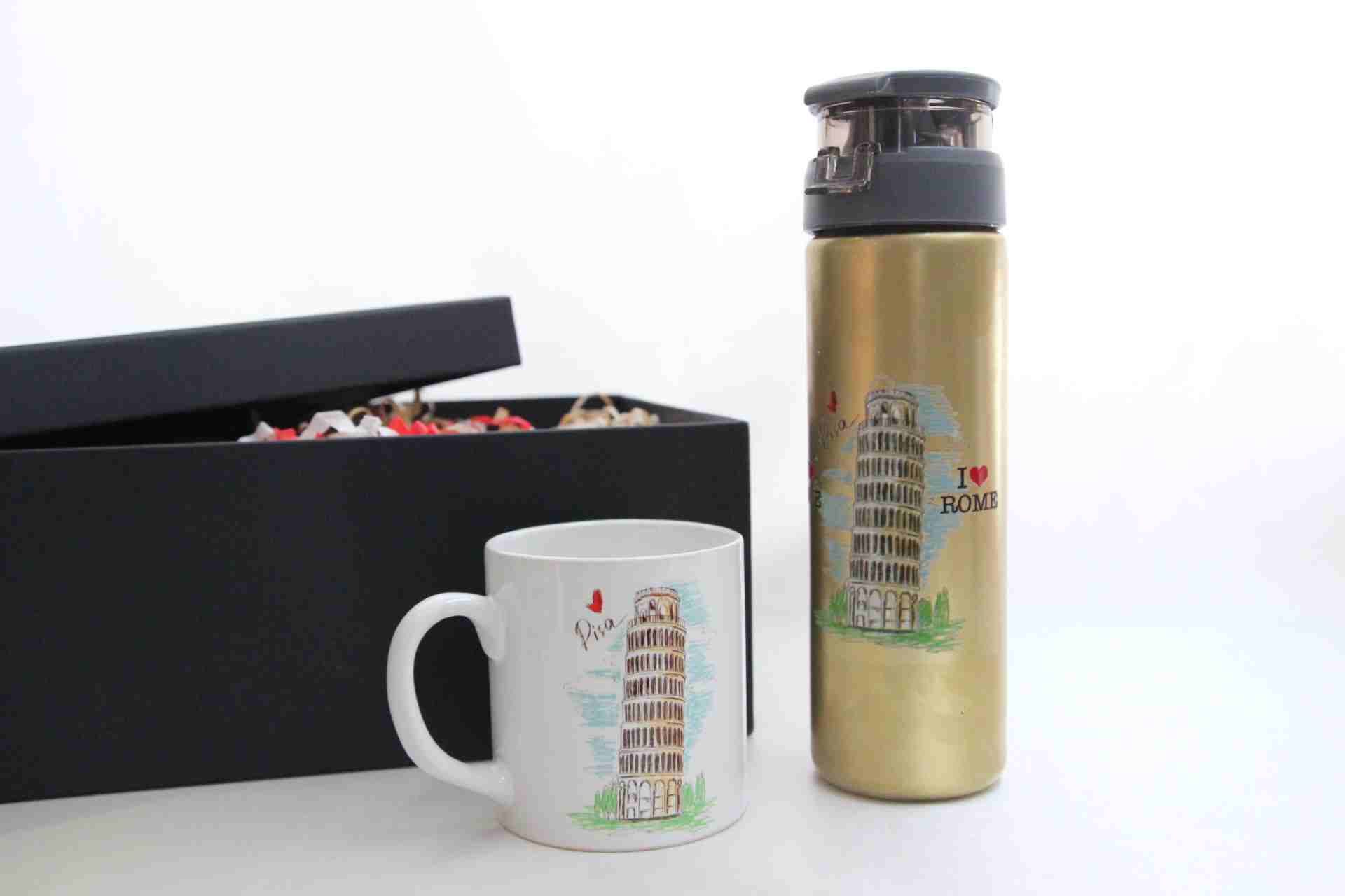 Pisa Kulesi Temalı Hediye Seti - Termos ve Kupa Bardak Hediye Kutusu