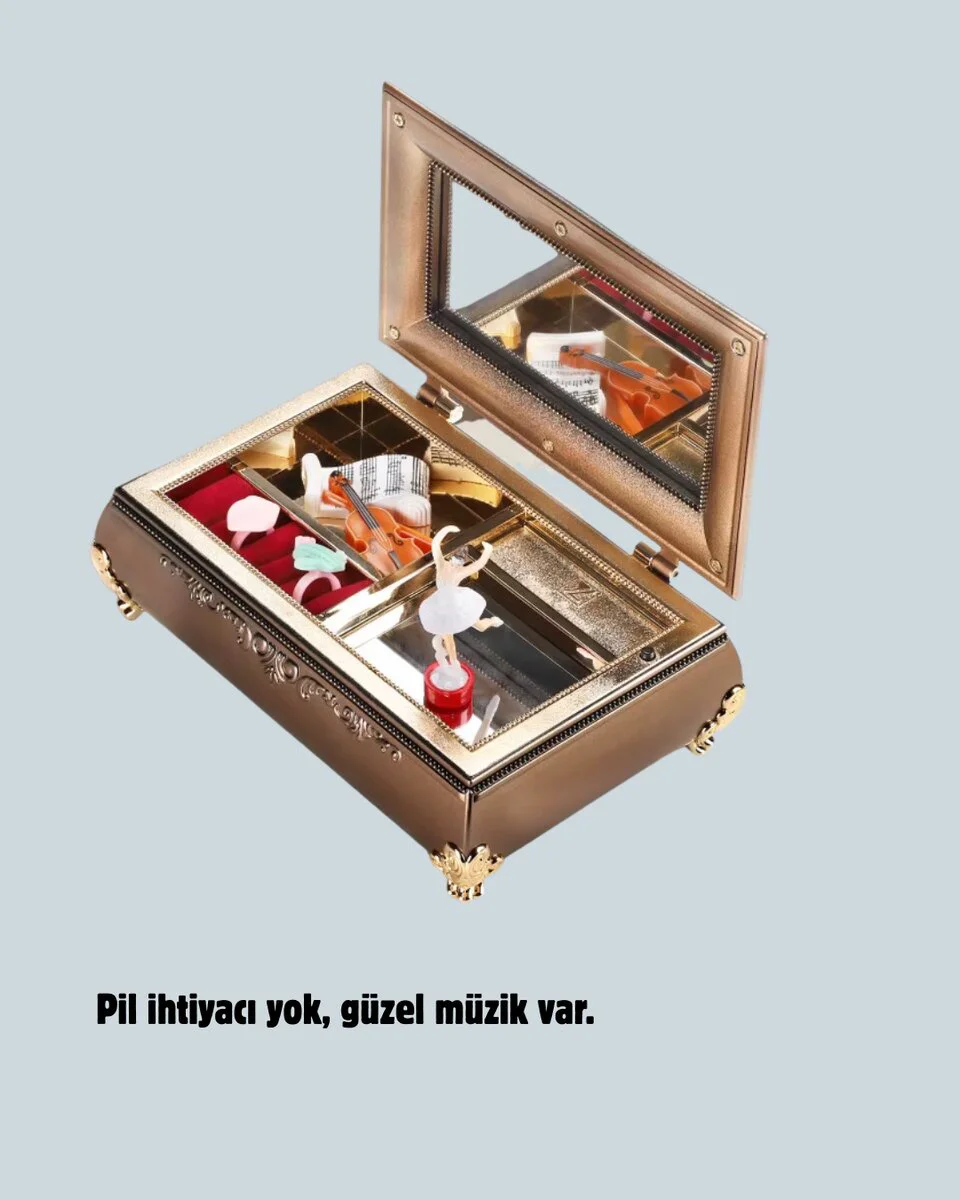Piyano Desenli Balerin Müzik Kutusu - Takı ve Hediye Saklama Örneği
