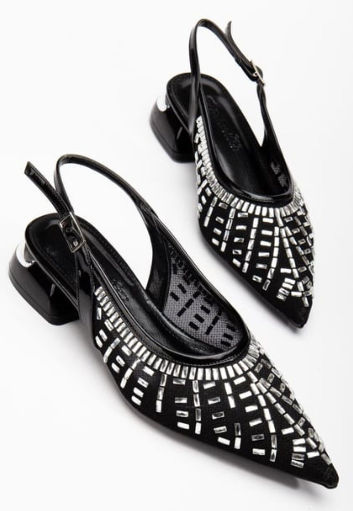 Piyar Siyah Taşlı Topuklu Ayakkabı