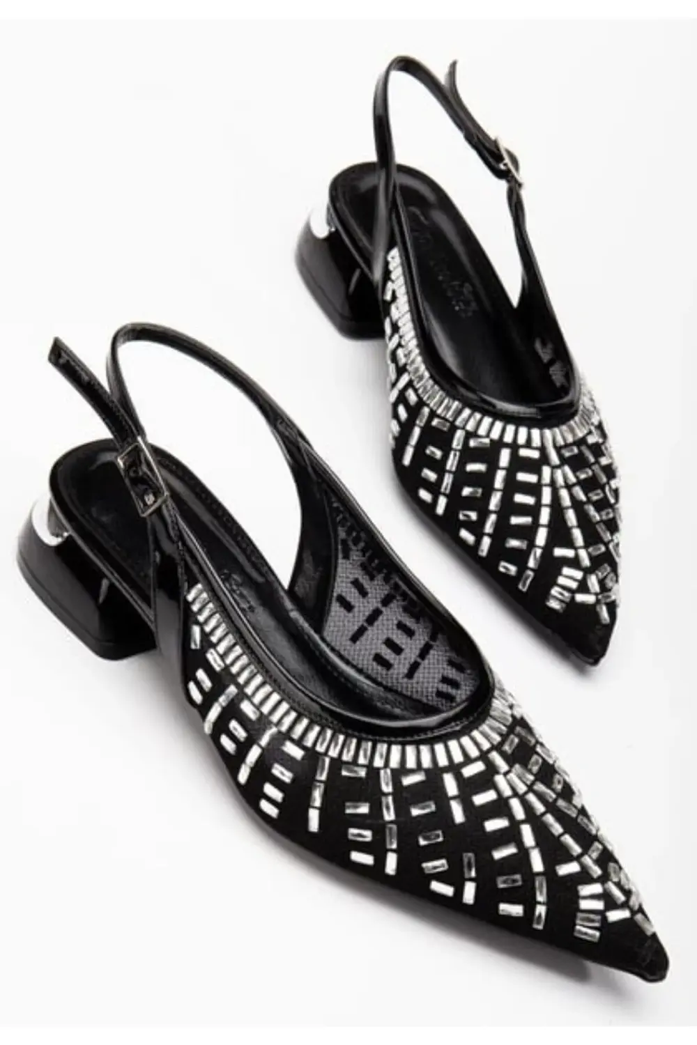 Piyar Siyah Taşlı Topuklu Ayakkabı