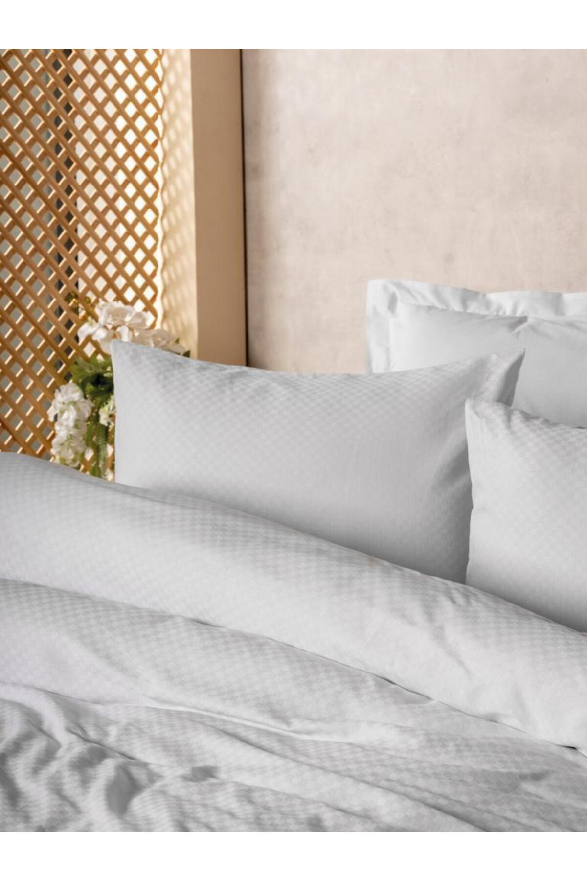 Doremodam Plaid Çift Kişilik Nev Takımı Beyaz