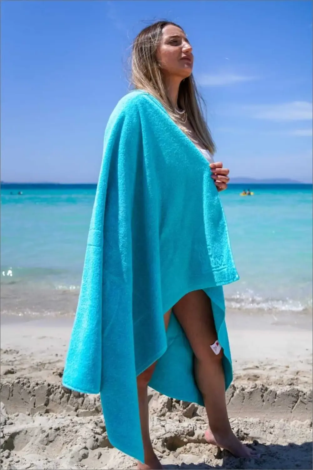 Plaj Çantasına Dönüşen %100 Pamuk Mavi Plaj Havlusu