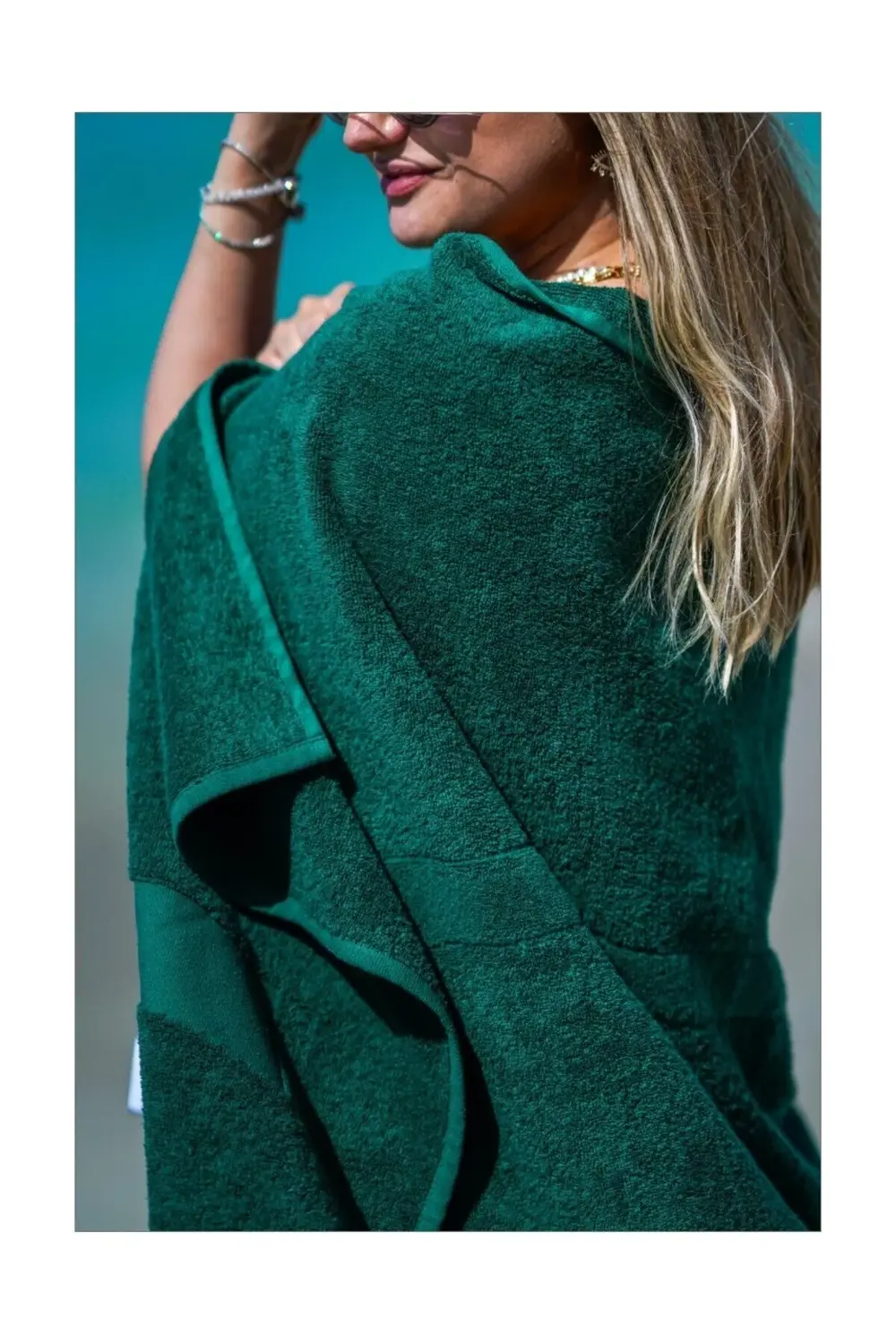 Plaj Çantasına Dönüşen %100 Pamuk Yeşil Plaj Havlusu