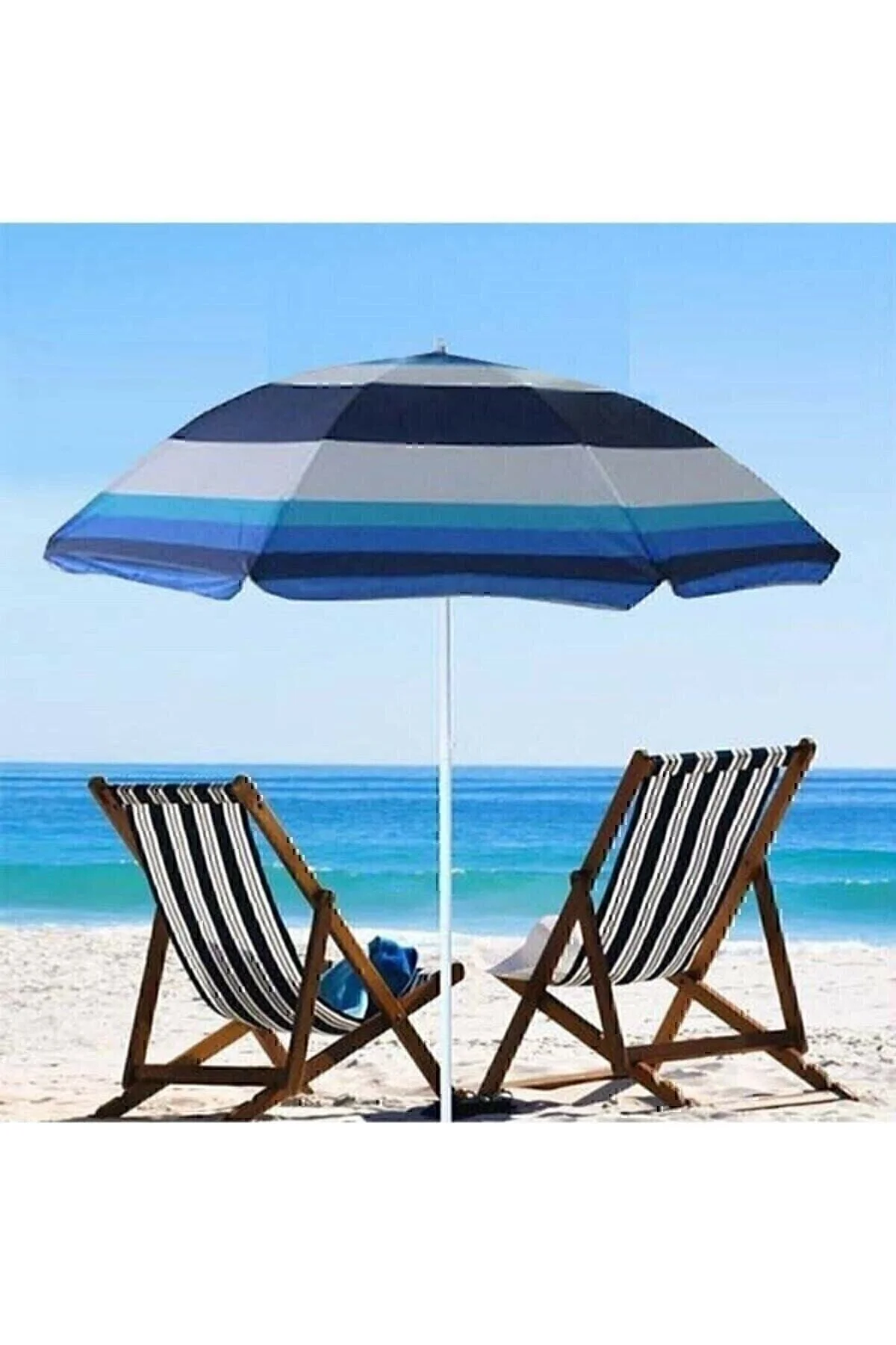 Plaj Deniz Bahçe Balkon Piknik Kamp Güneş Şemsiyesi Katlanır Mavi