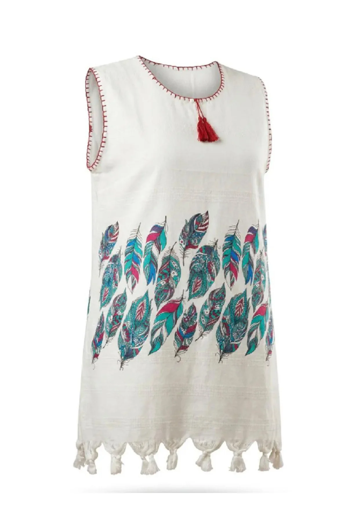 Plaj Elbisesi- Taş Baskılı Lüks Bambo Peştemal Tunik (m-xl beden 