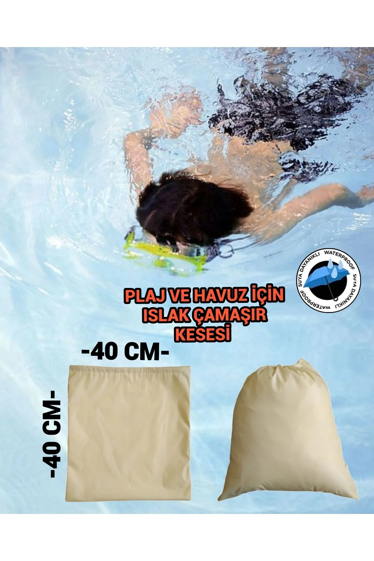 Plaj Havuz Su Sporları Islak Ve Kirli Çamaşır Kesesi 40x40