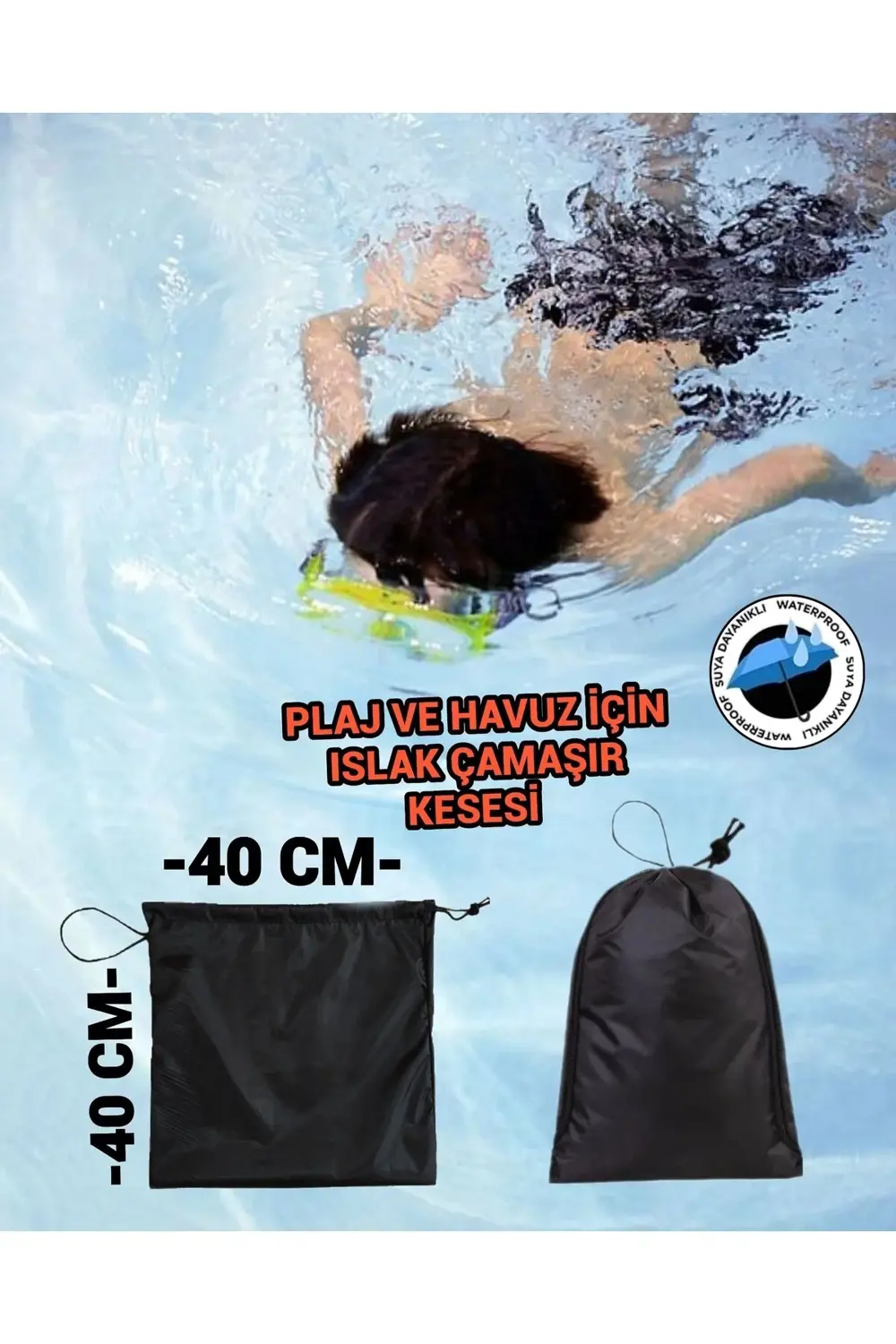 Plaj Havuz Su Sporları Islak Ve Kirli Çamaşır Kesesi 40x40