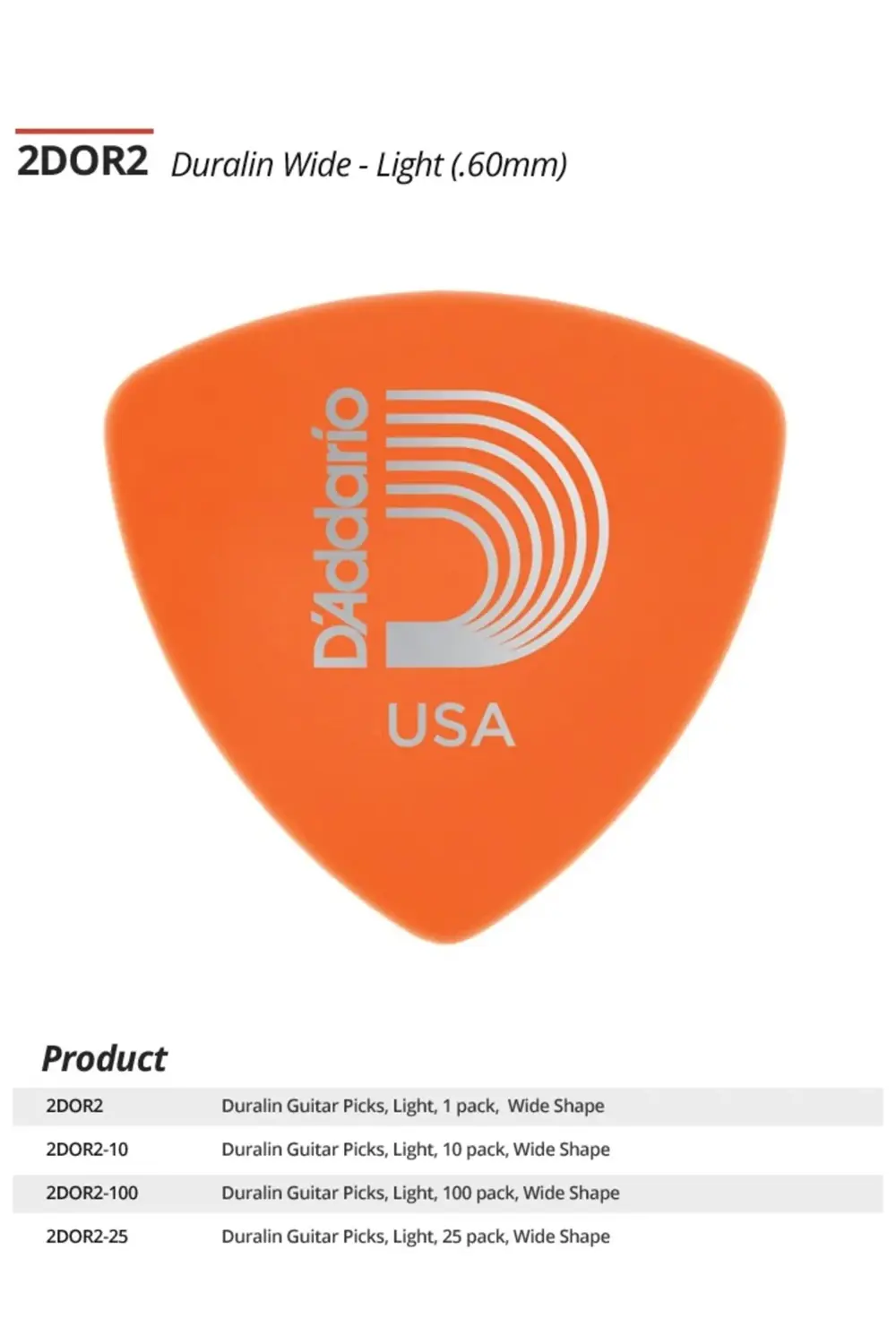 PLANETWAVES 2DOR2-25 25 WIDE-PICK-DURALIN-ORG-LIGHT ABD 25 WIDE-P