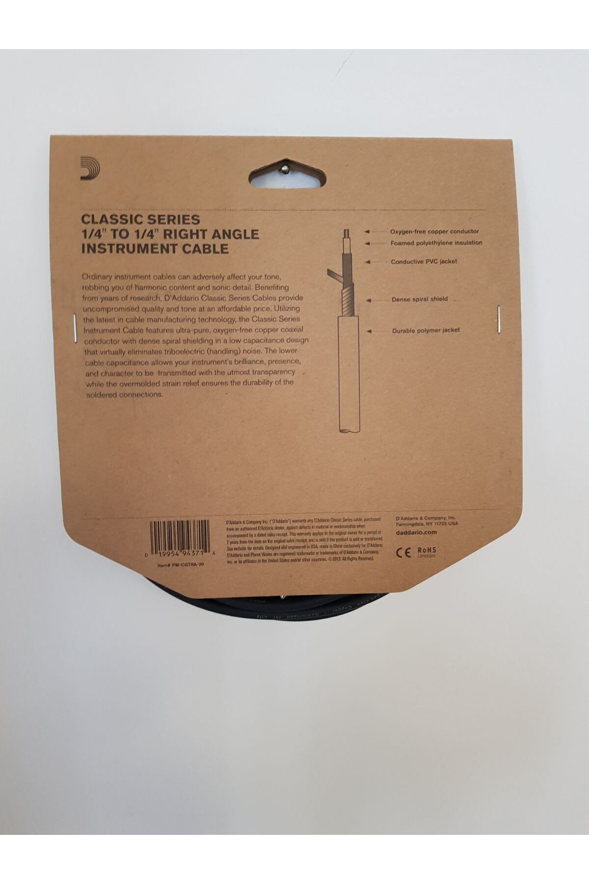 PLANETWAVES PWCGTRA20 GİTAR KABLO 20 İNCH CABLE RİGHT ANGLE GİTAR