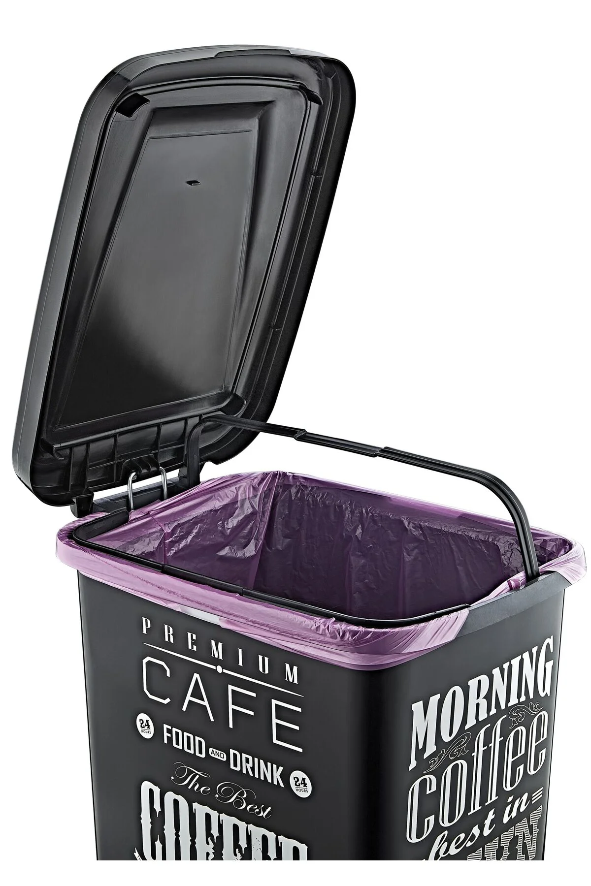 Plastik 25 lt Slim Pedallı Çöp Kovası Siyah Beyaz Yazı Desenli (İ