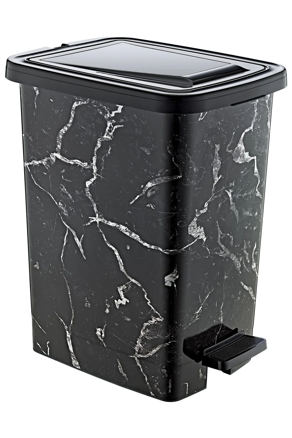 Plastik 25 lt Slim Pedallı Çöp Kovası Mermer Desenli (İç Kovasız)