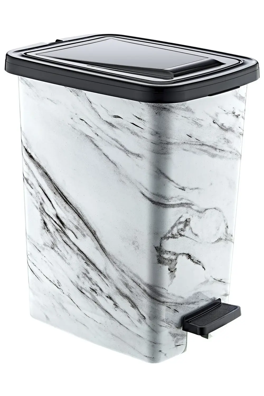 Plastik 25 lt Slim Pedallı Çöp Kovası Beyaz Mermer Desenli (İç Ko