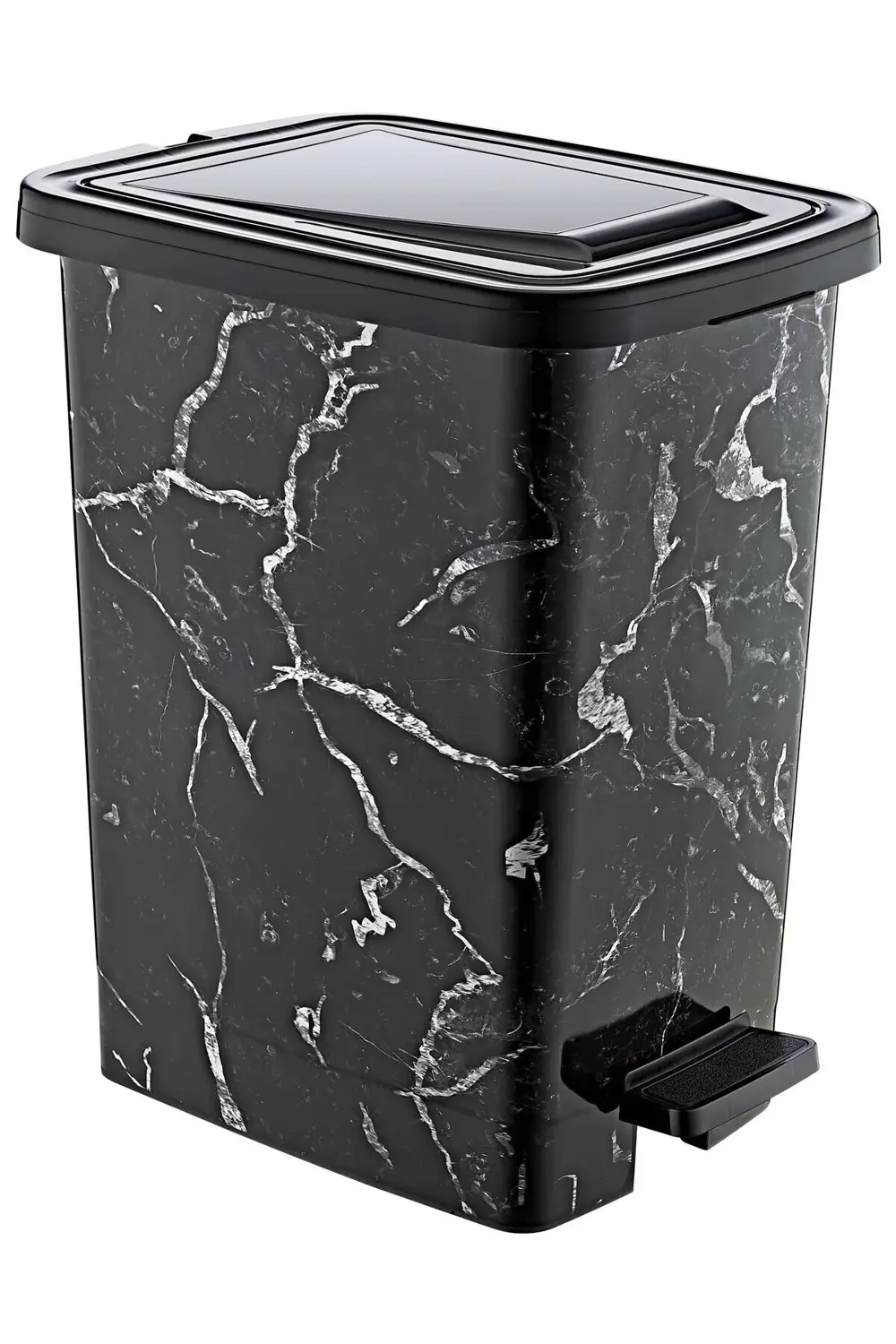 Plastik 25 lt Slim Pedallı Çöp Kovası Mermer Desenli (İç Kovasız)